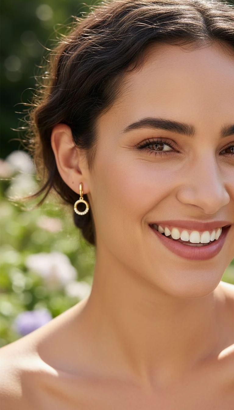 BOUCLES D'OREILLES EN PLAQUE OR CERCLE AVEC PIERRES - Image 2