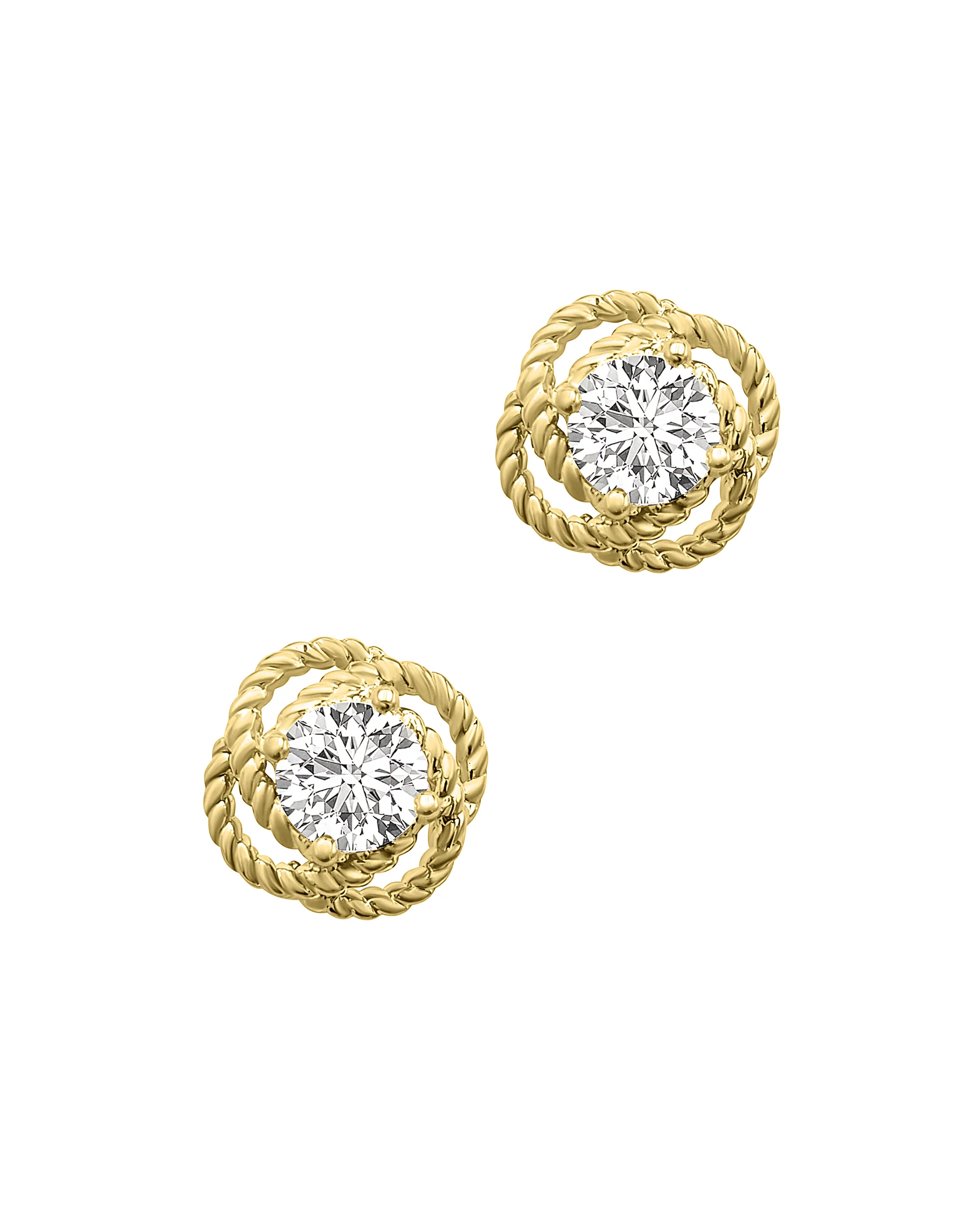 BOUCLES D'OREILLES EN PLAQUE OR FLEUR ET SOLITAIRE