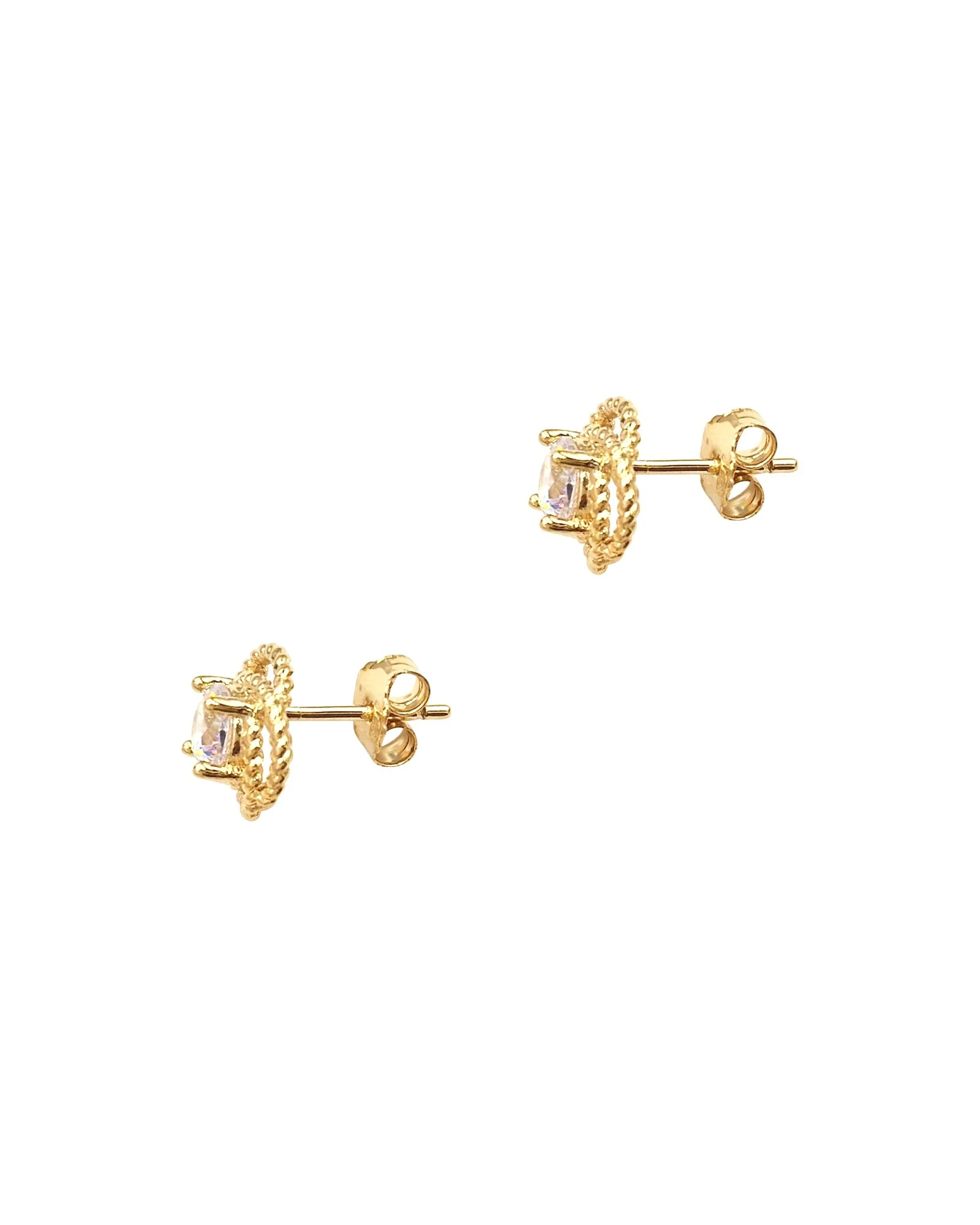 BOUCLES D'OREILLES EN PLAQUE OR FLEUR ET SOLITAIRE - Image 3