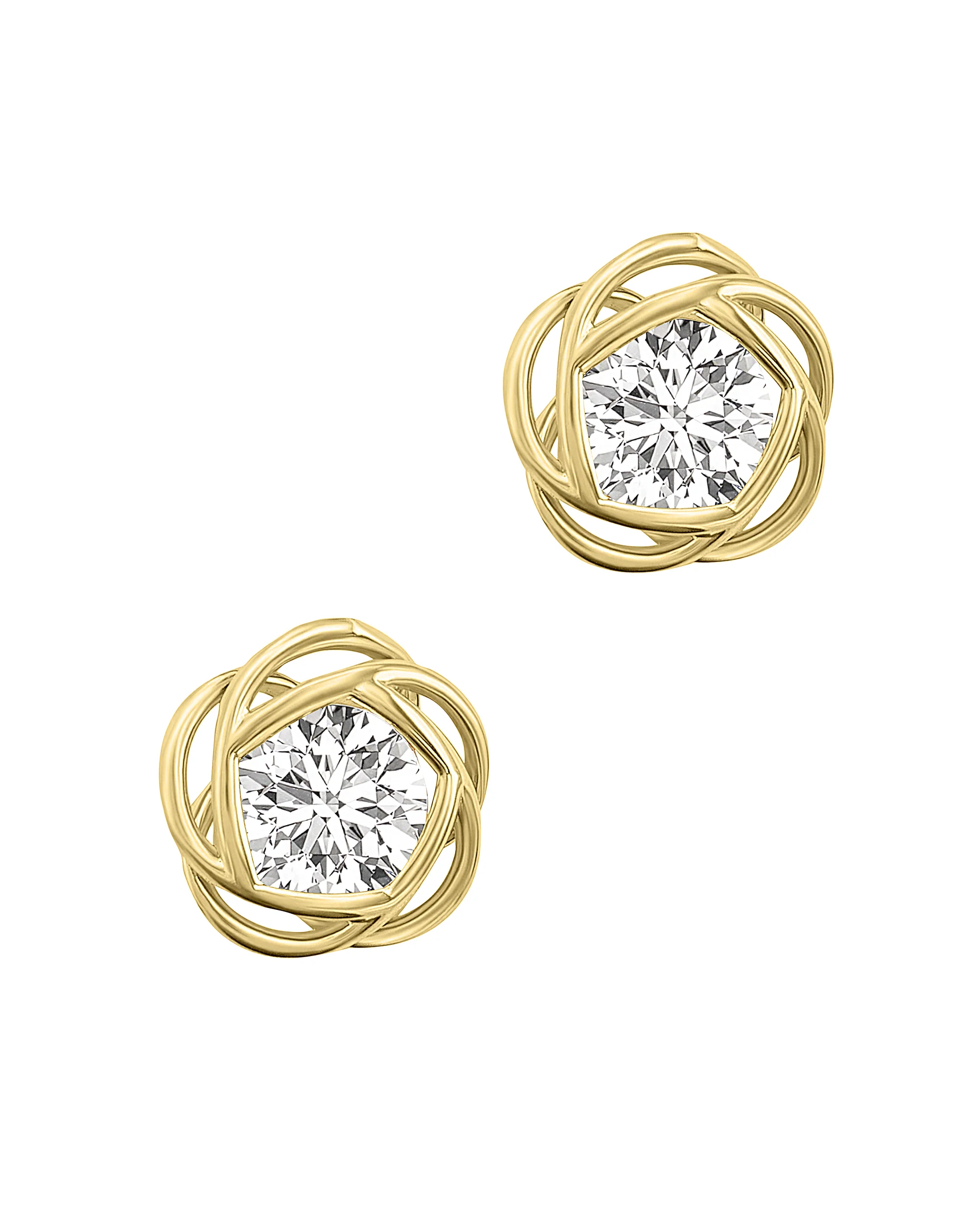 BOUCLES D'OREILLES EN PLAQUE OR FLEUR AVEC SOLITAIRE