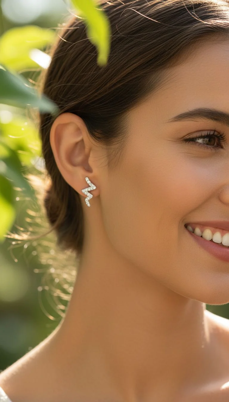 BOUCLES D'OREILLES EN ARGENT MOTIF ECLAIR AVEC PIERRES - Image 2