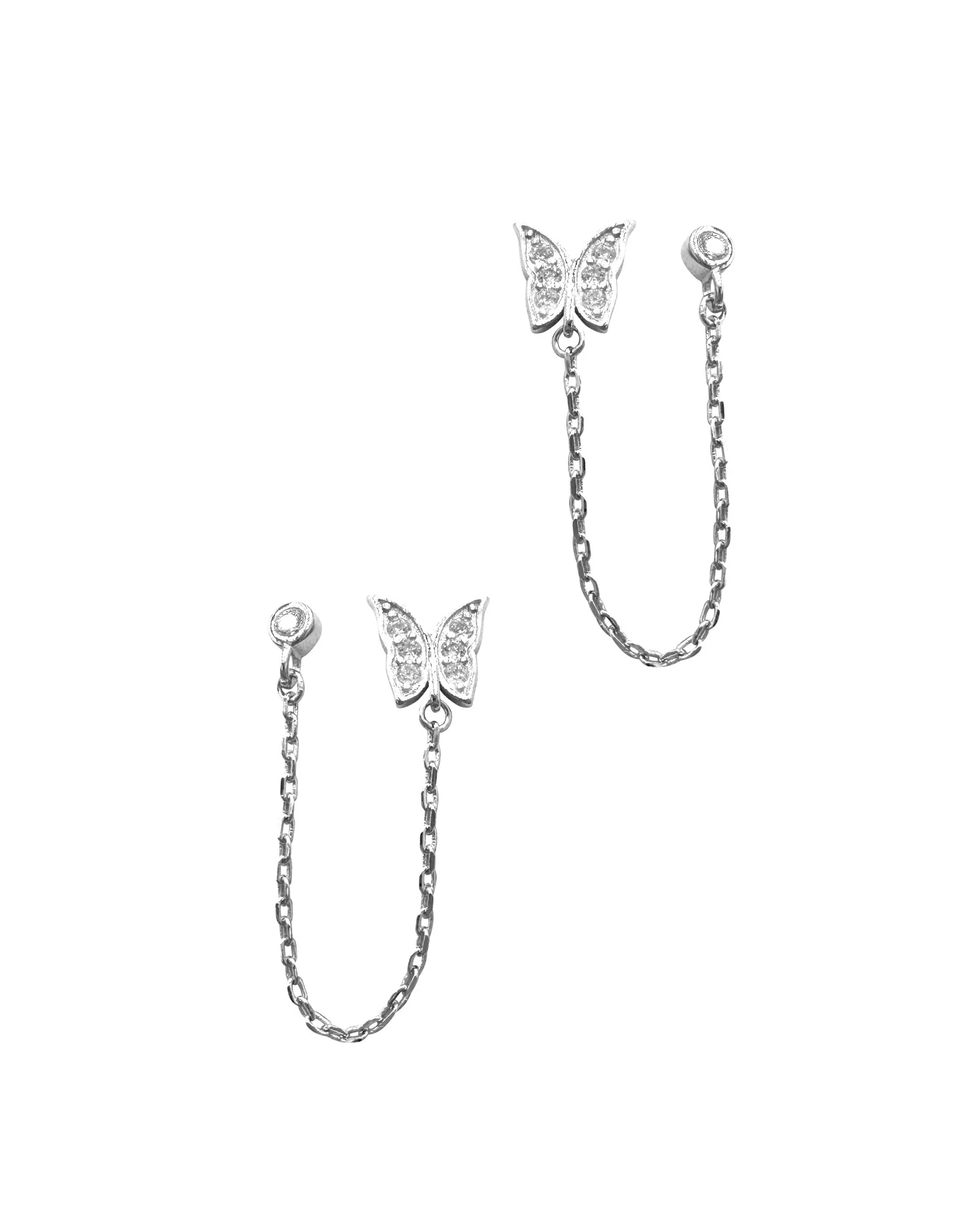 BOUCLES D'OREILLES DOUBLE EN ARGENT PAPILLON ET CHAINE