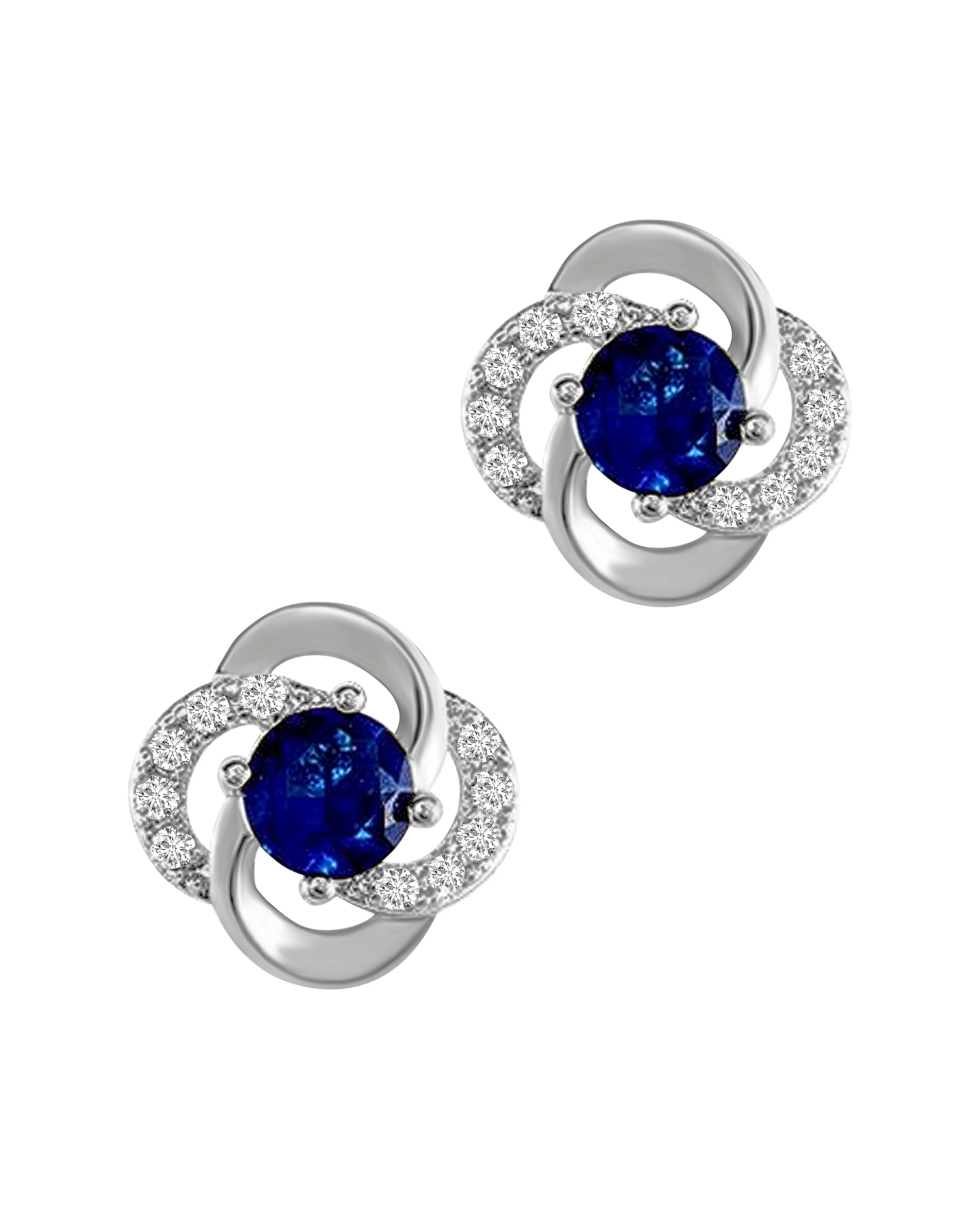 BOUCLES D'OREILLES EN ARGENT FLEUR AVEC PIERRES BLANCHES ET SOLITAIRE SAPHIR