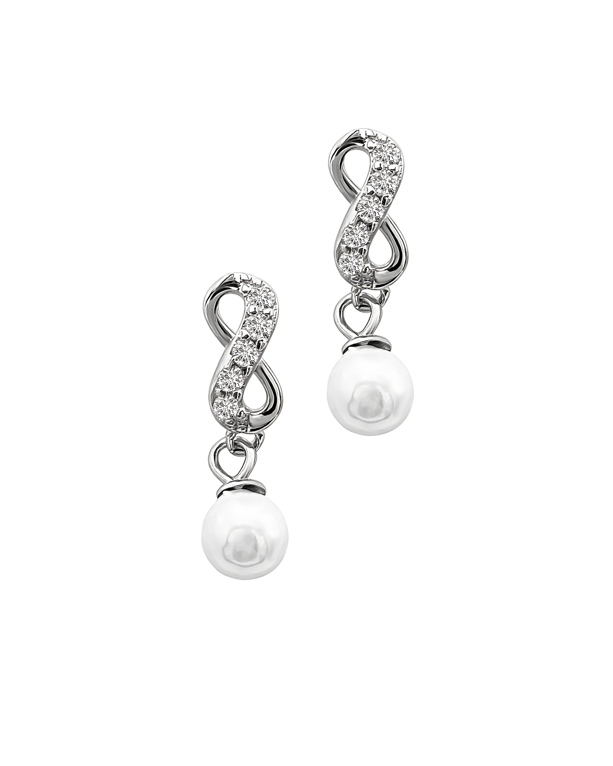 BOUCLES D'OREILLES EN ARGENT INFINI AVEC ZIRCONIUM ET PERLE