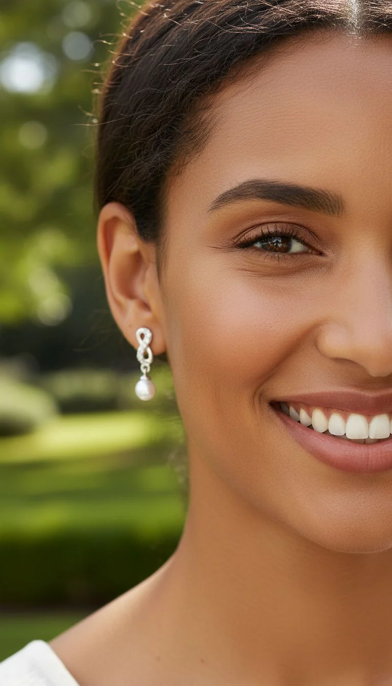 BOUCLES D'OREILLES EN ARGENT INFINI AVEC ZIRCONIUM ET PERLE - Image 2