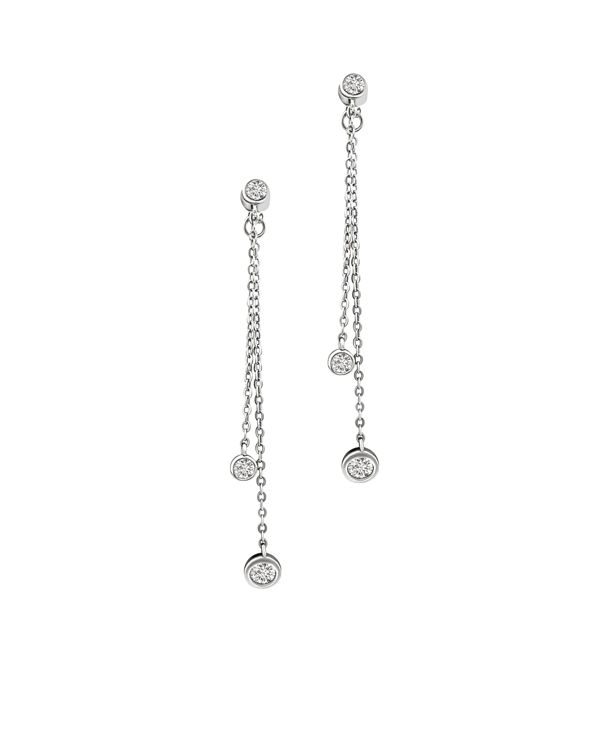 BOUCLES D'OREILLES EN ARGENT 2 CHAINES PENDANTES AVEC SOLITAIRE