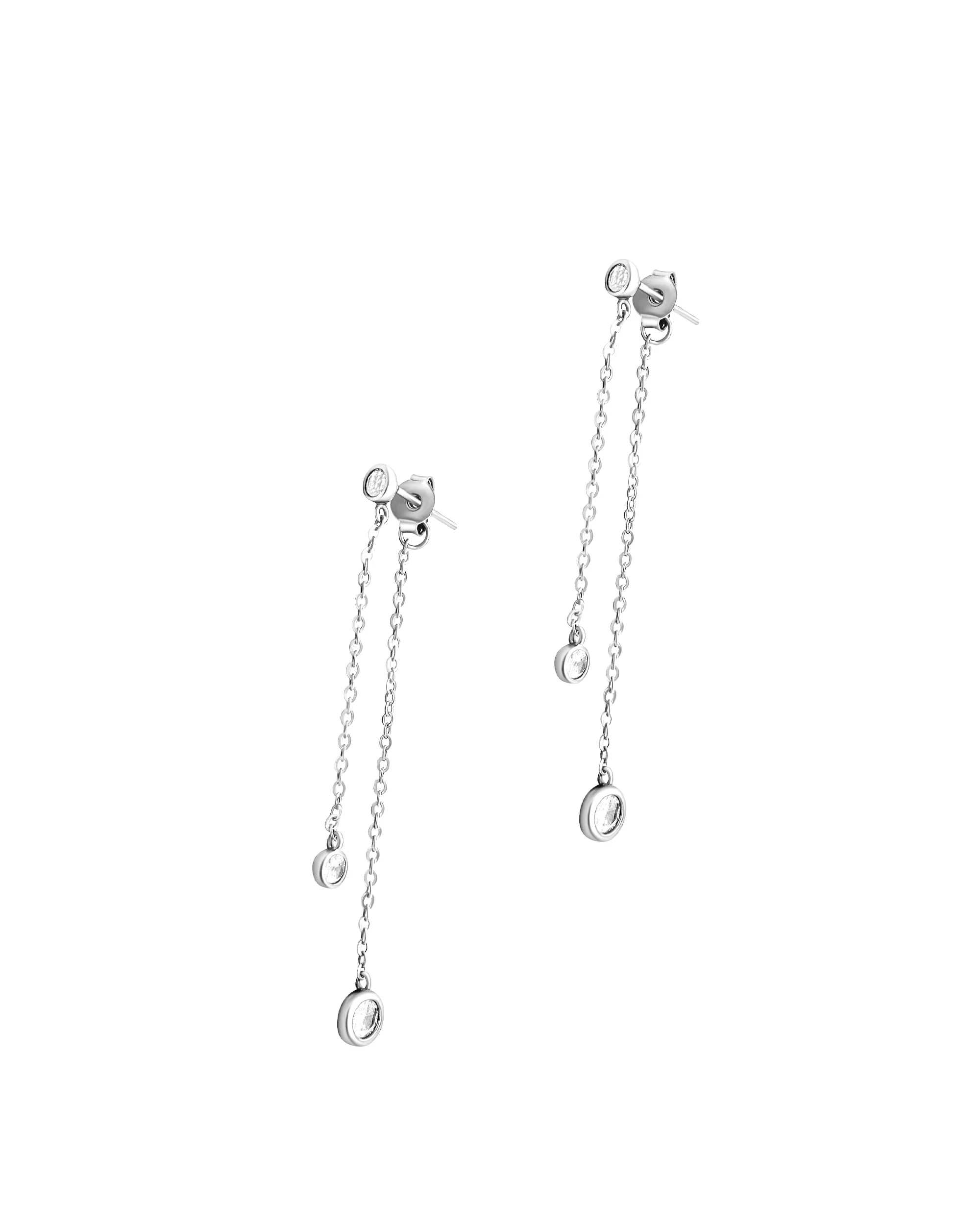 BOUCLES D'OREILLES EN ARGENT 2 CHAINES PENDANTES AVEC SOLITAIRE - Image 3