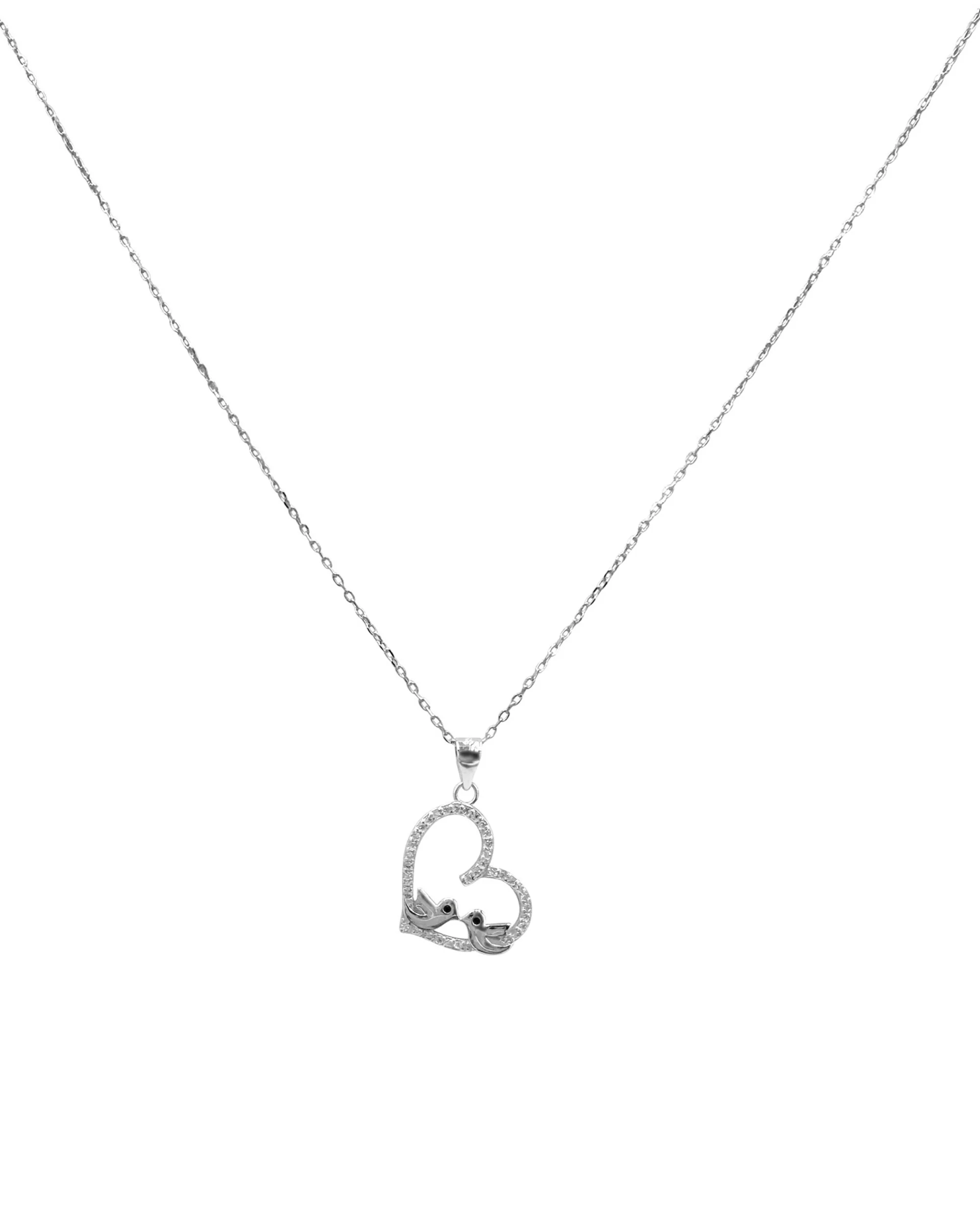 COLLIER EN ARGENT PENDENTIF COEUR SERTI DE PIERRES ET 2 OISEAUX
