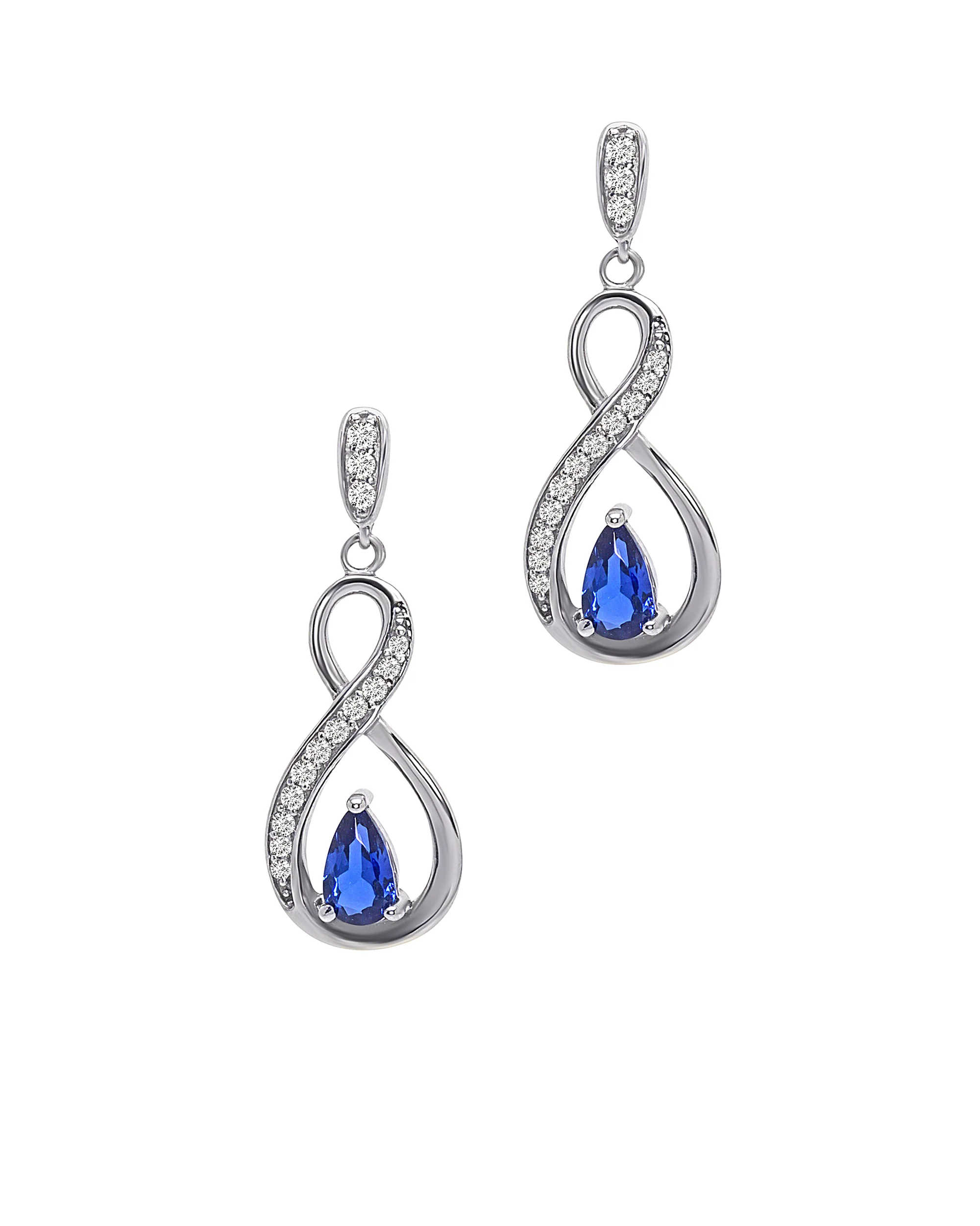 BOUCLES D'OREILLES PENDANTES EN ARGENT BOUCLE AVEC PIERRES BLANCHES ET BLEUE