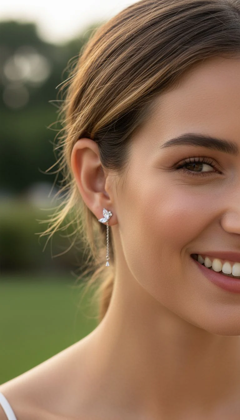 BOUCLES D'OREILLES EN ARGENT PENDANTES AVEC PAPILLON ET PIERRES - Image 2