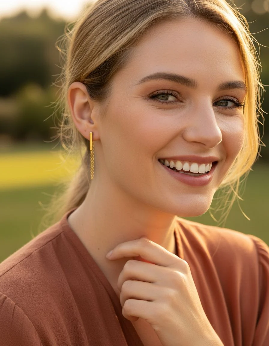 BOUCLES D'OREILLES EN ACIER DORE BARRE ET CHAINE - Image 2