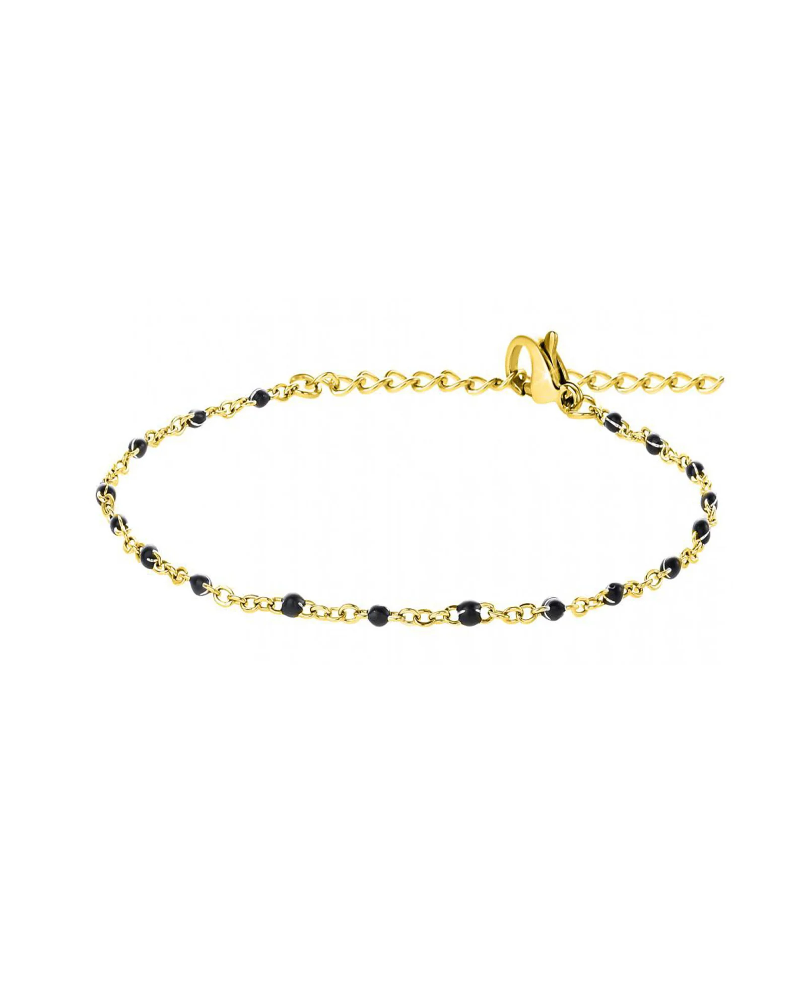 BRACELET EN ACIER DORE AVEC BILLES NOIRES