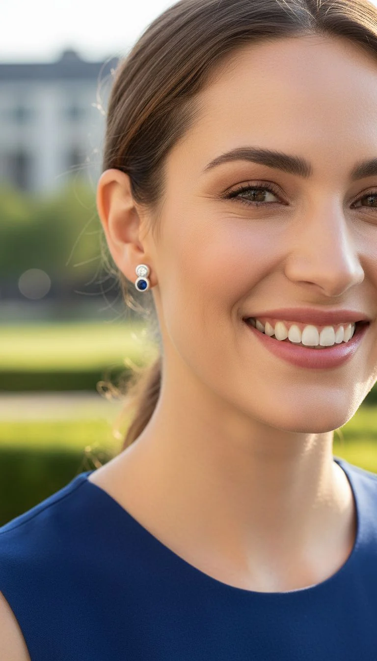 BOUCLES D'OREILLES EN ARGENT 2 PIERRES BLANCHE ET BLEUE - Image 2