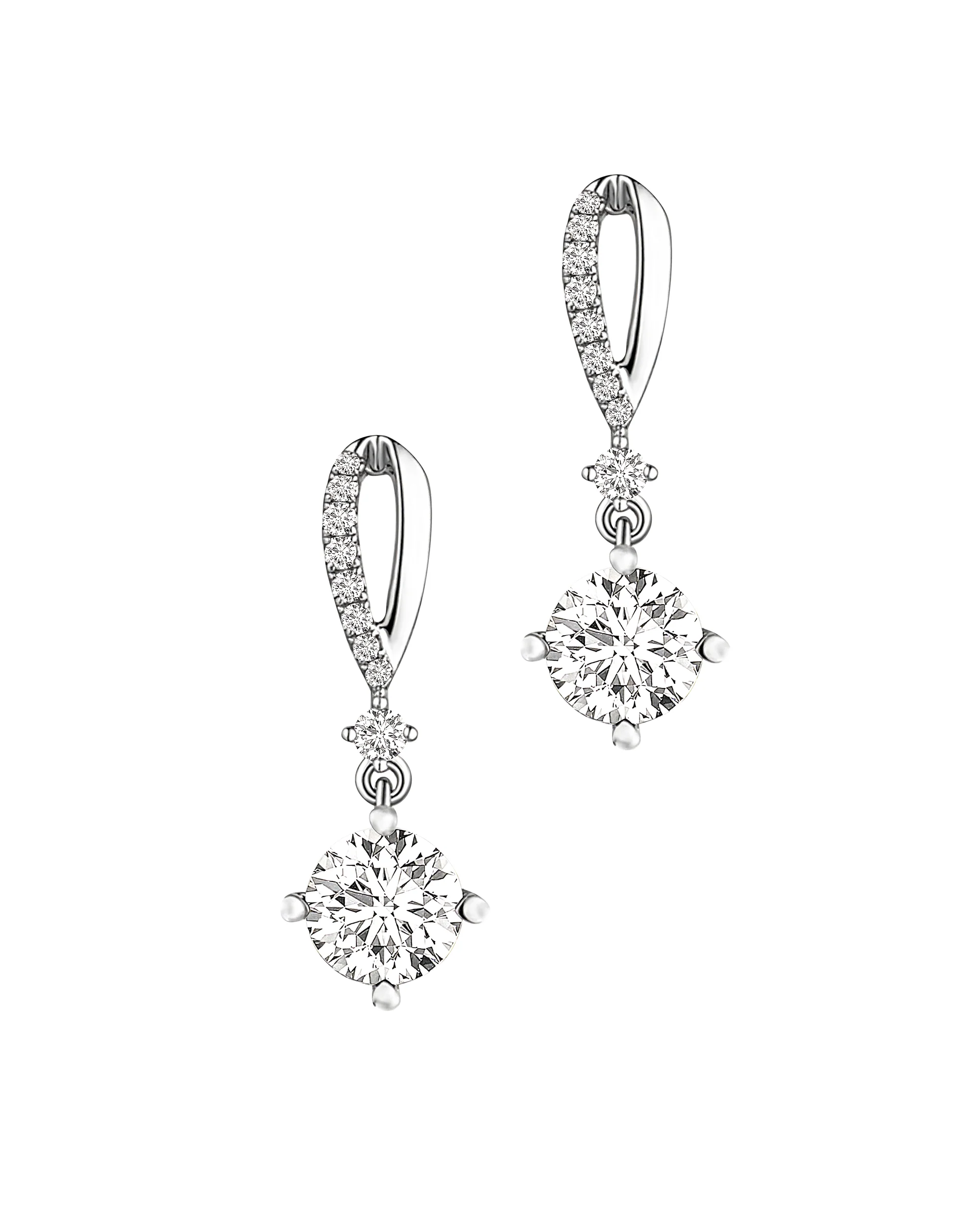 BOUCLES D'OREILLES EN ARGENT GOUTTE AVEC PIERRES ET SOLITAIRE