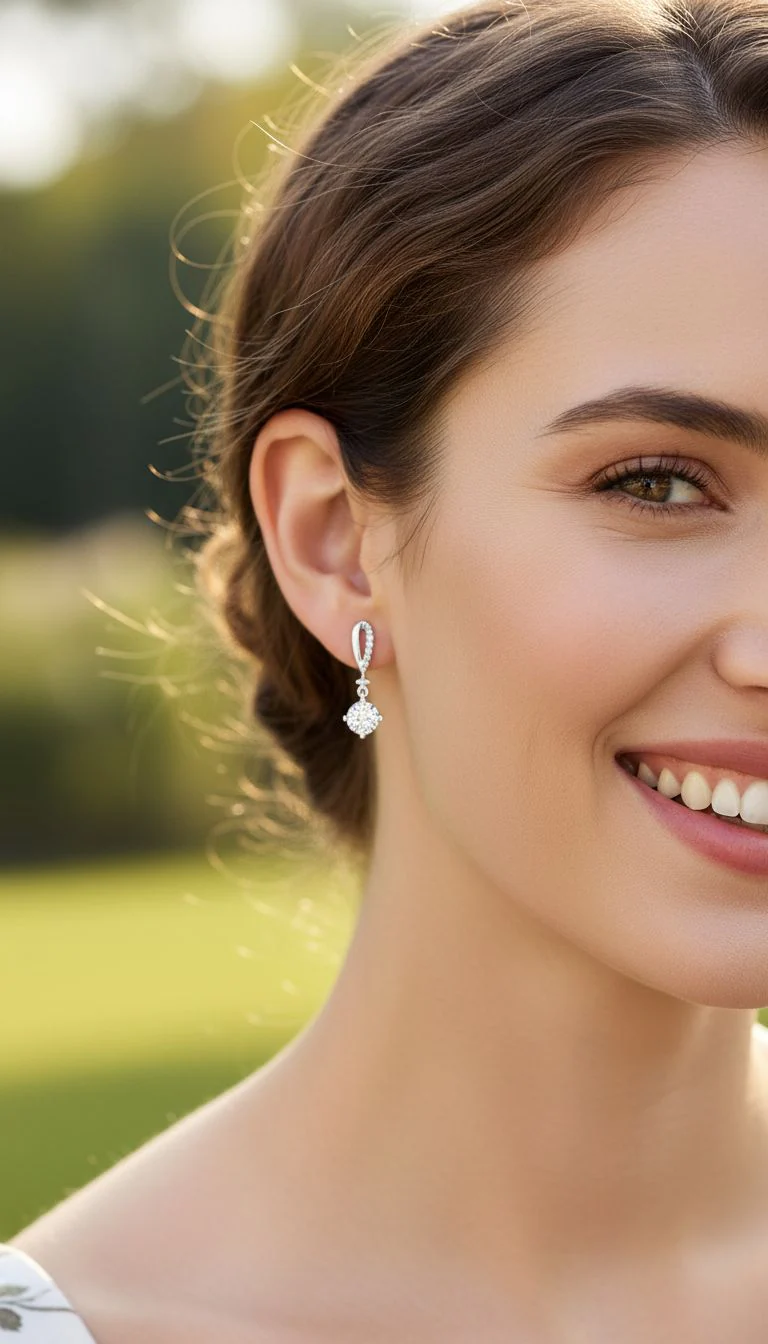 BOUCLES D'OREILLES EN ARGENT GOUTTE AVEC PIERRES ET SOLITAIRE - Image 2