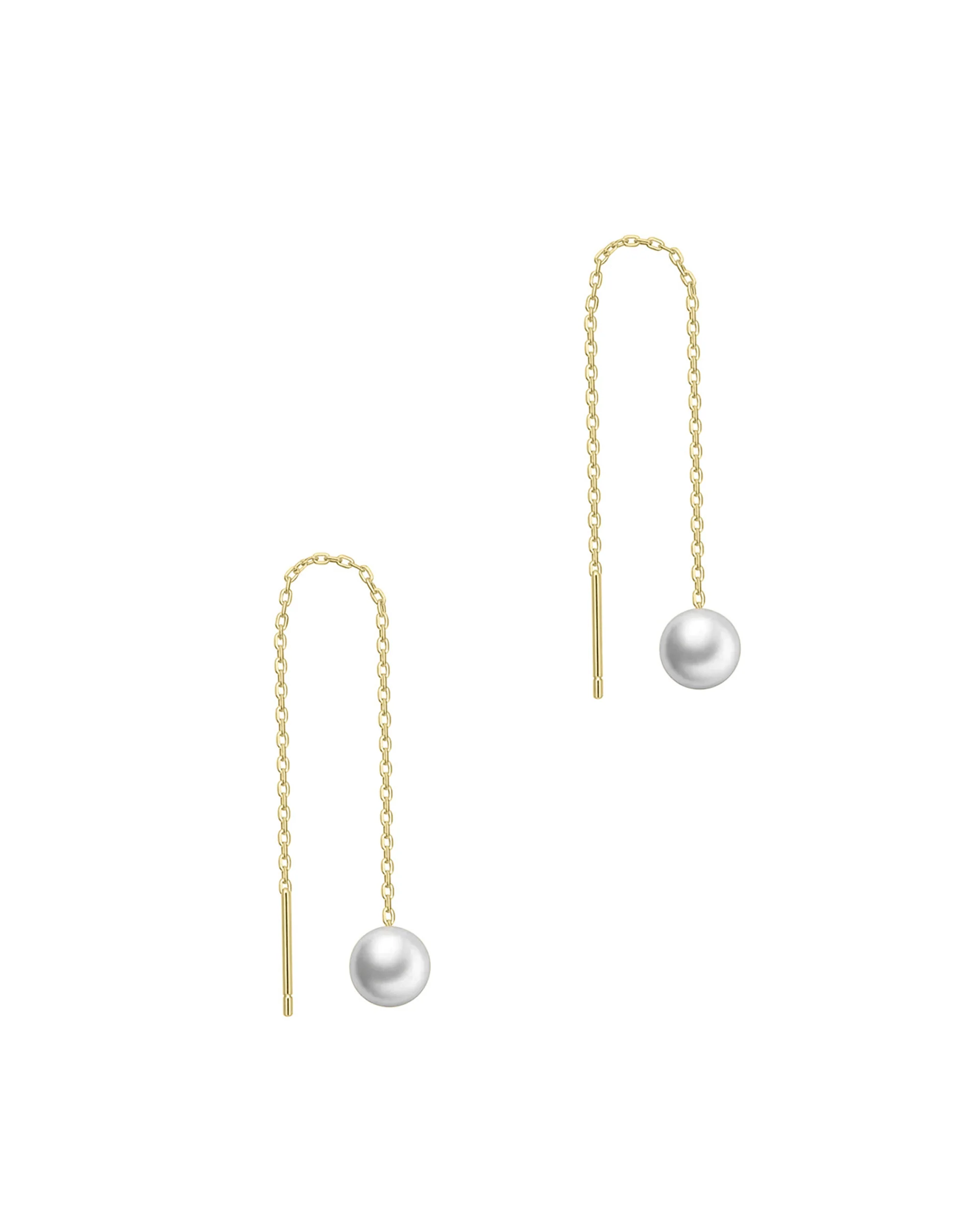 BOUCLES D'OREILLES EN ACIER DORE PERLE ET CHAINE