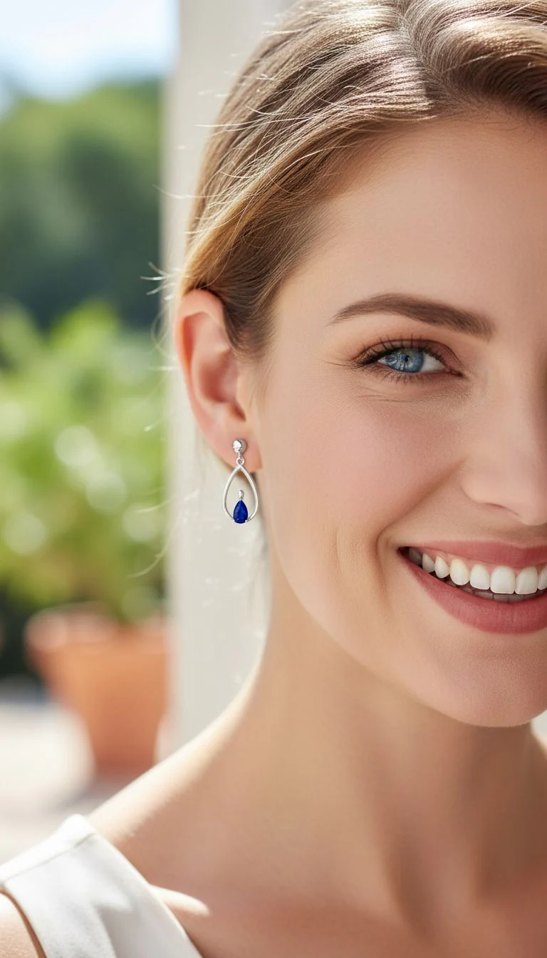 BOUCLES D'OREILLES EN ARGENT GOUTTE PENDANTE ET PIERRE BLEUE - Image 2