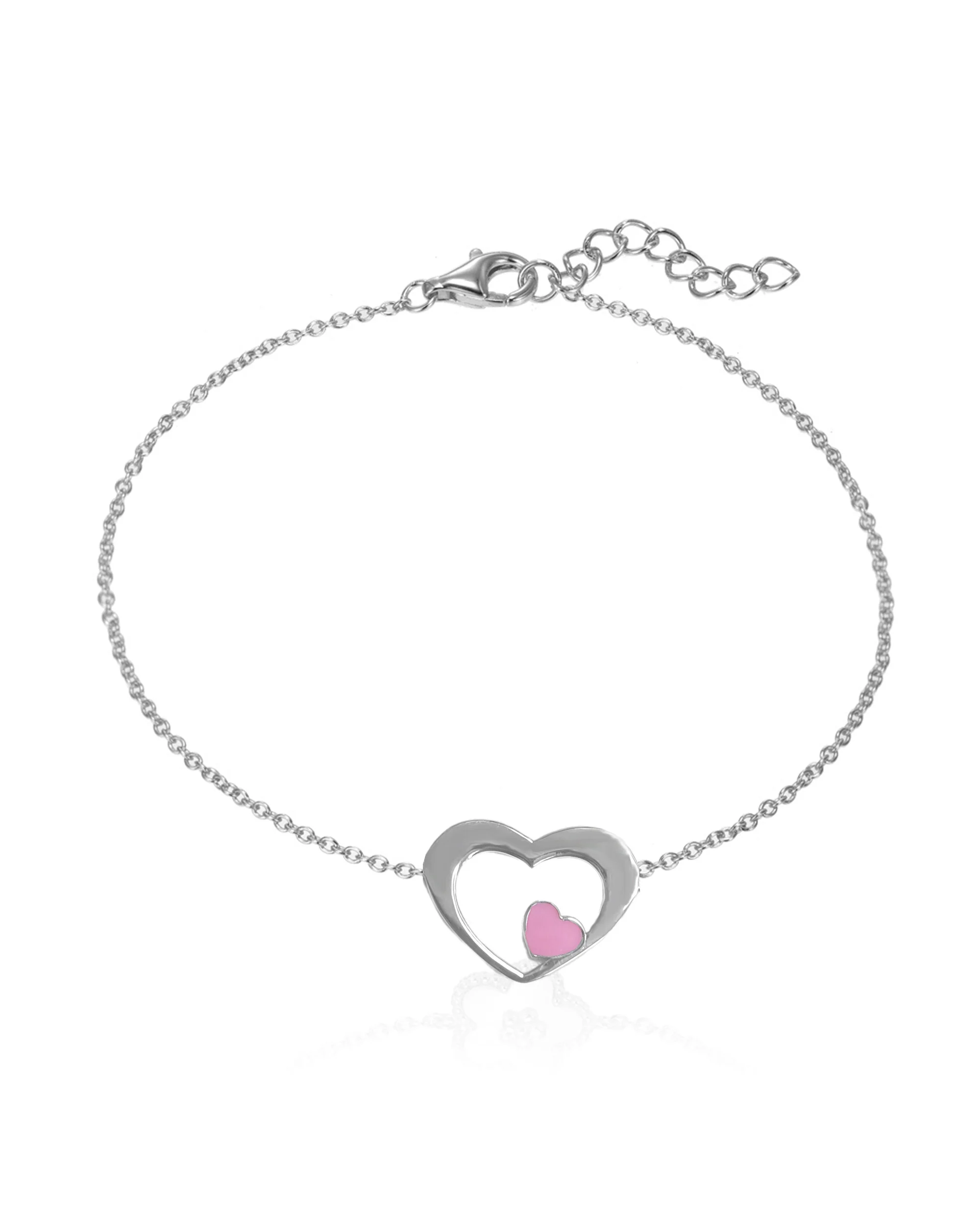 BRACELET EN ARGENT COEUR AVEC EMAIL ROSE