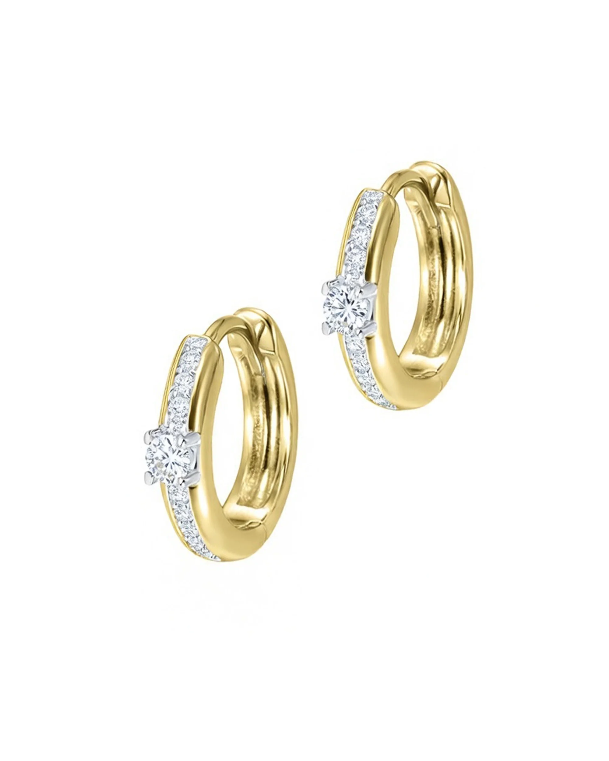 CREOLES EN PLAQUE OR SERTIE DE PIERRES ET SOLITAIRE