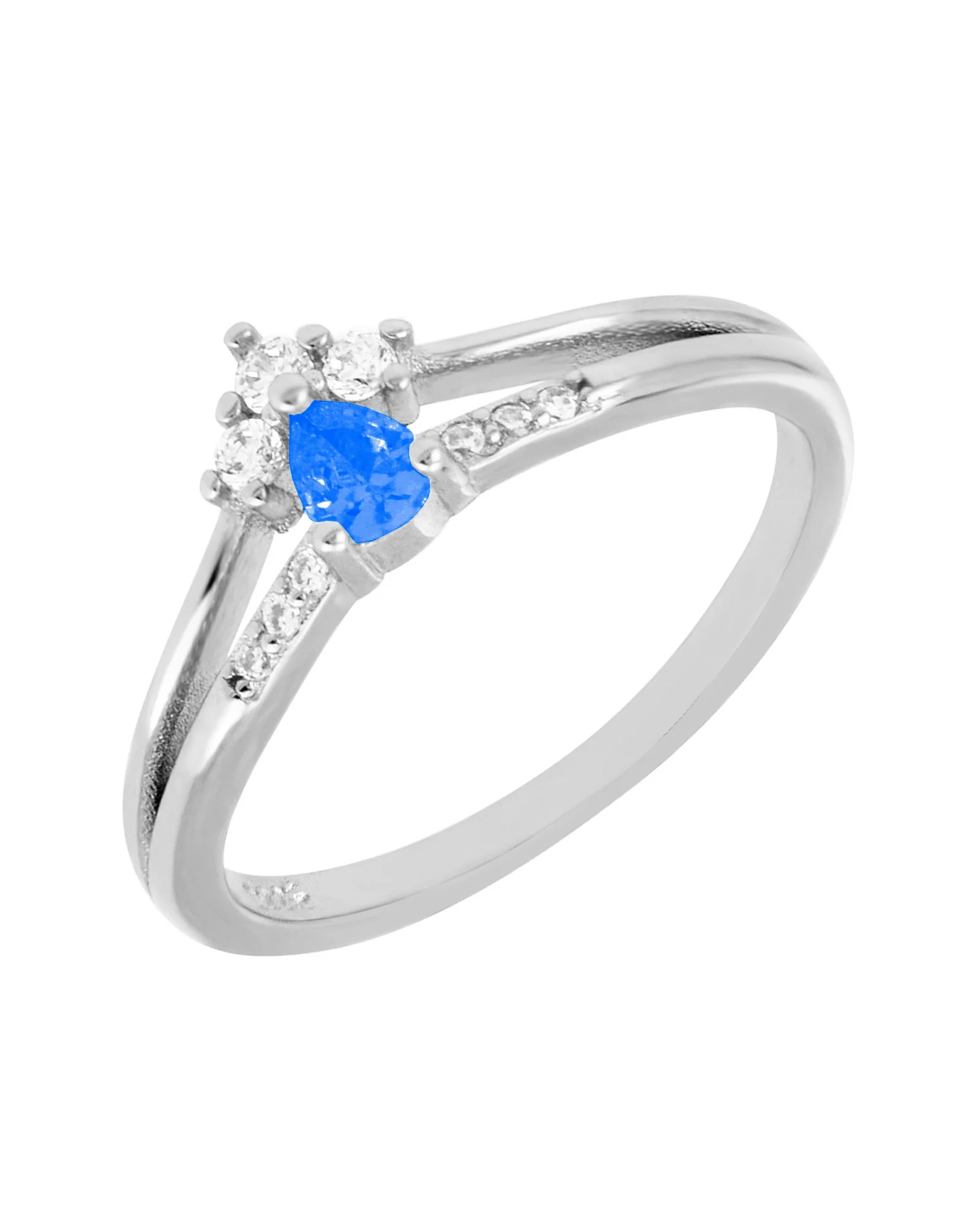 BAGUE EN ARGENT 2 RANGS AVEC PIERRES ET SOLITAIRE GOUTTE BLEU CLAIR