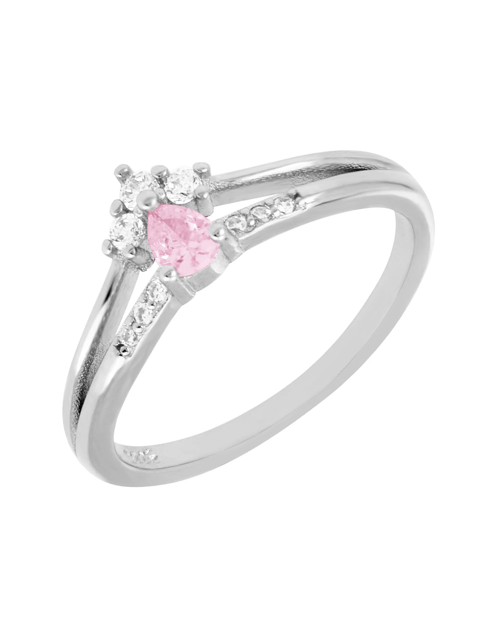 BAGUE EN ARGENT 2 RANGS AVEC PIERRES ET SOLITAIRE GOUTTE ROSE