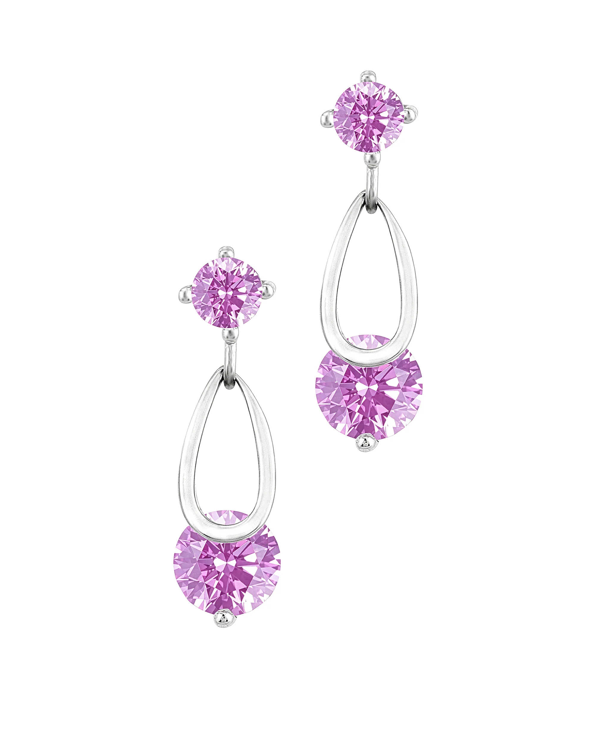 BOUCLES D'OREILLES EN ARGENT GOUTTE ET SOLITAIRE ROSE CLAIR
