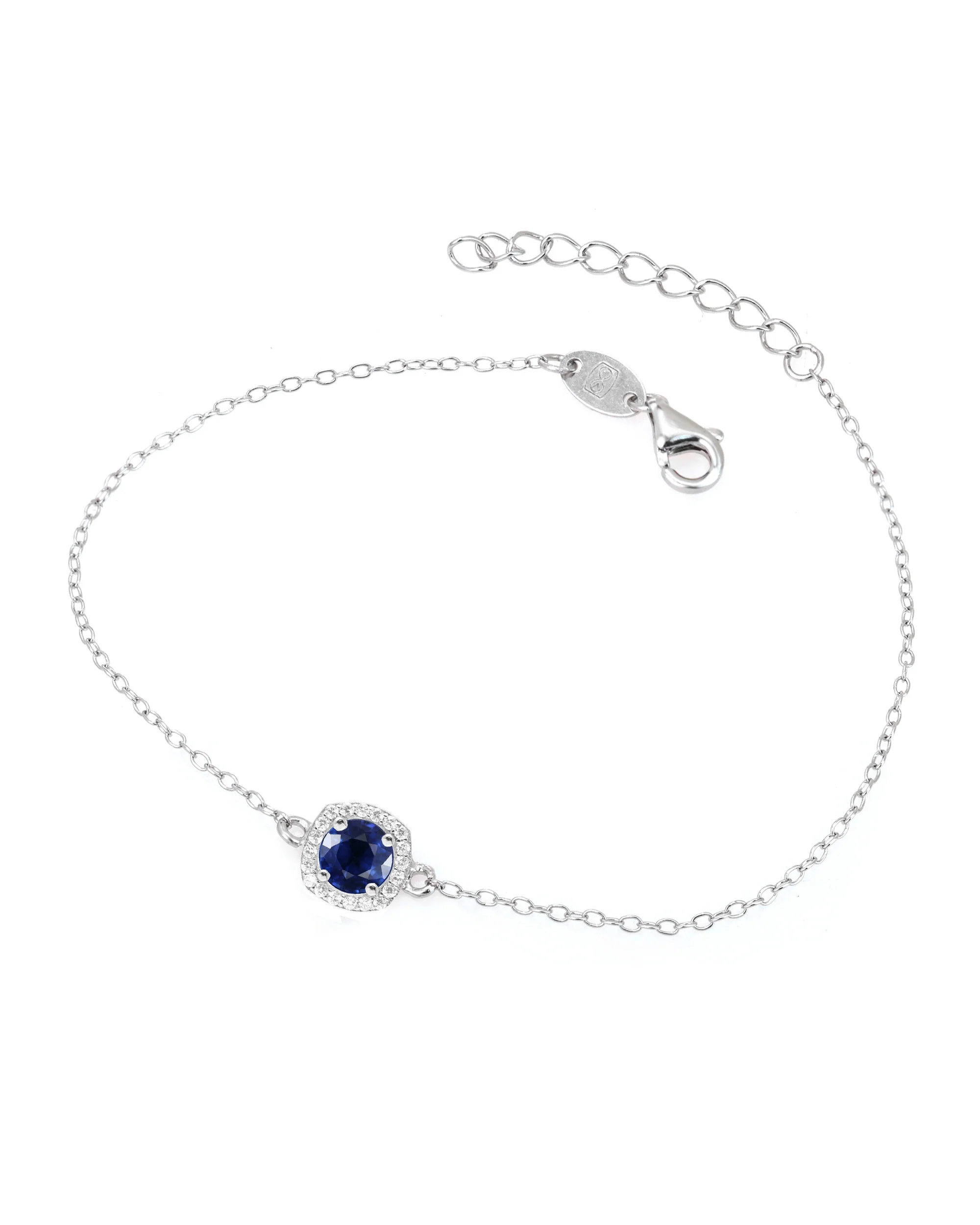 BRACELET EN ARGENT MOTIF CARRE AVEC PIERRE BLEUE ET BLANCHES