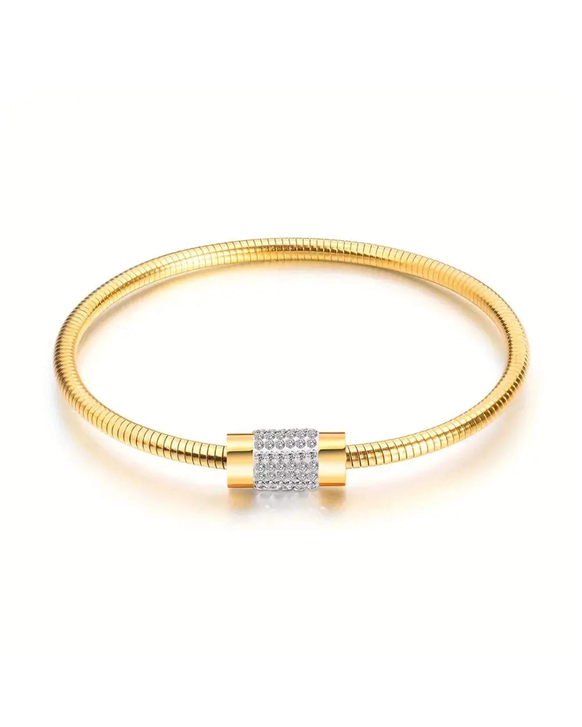 BRACELET EN ACIER DORE TUBE AVEC STRASS