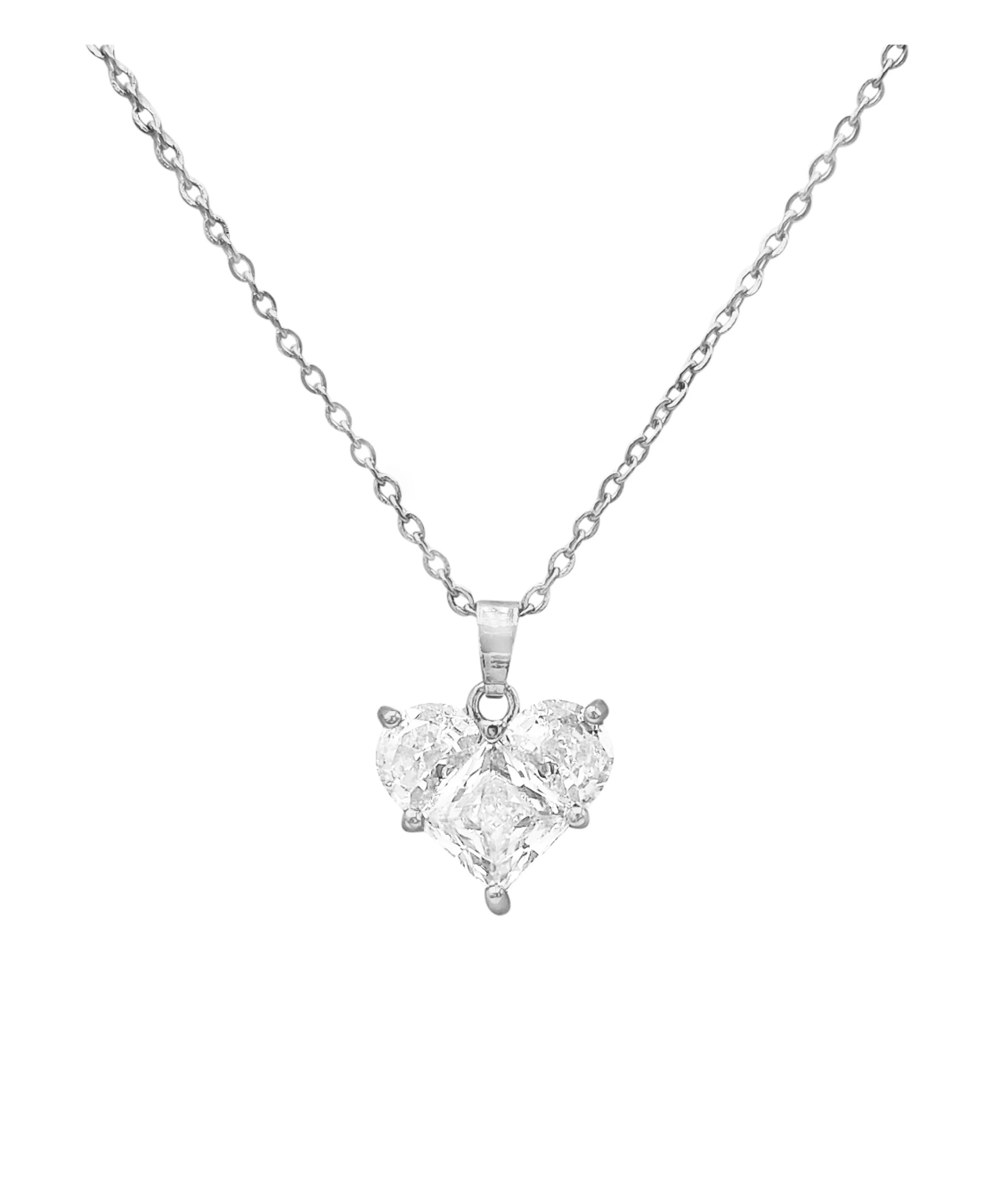 COLLIER EN ACIER PENDENTIF COEUR BLANC