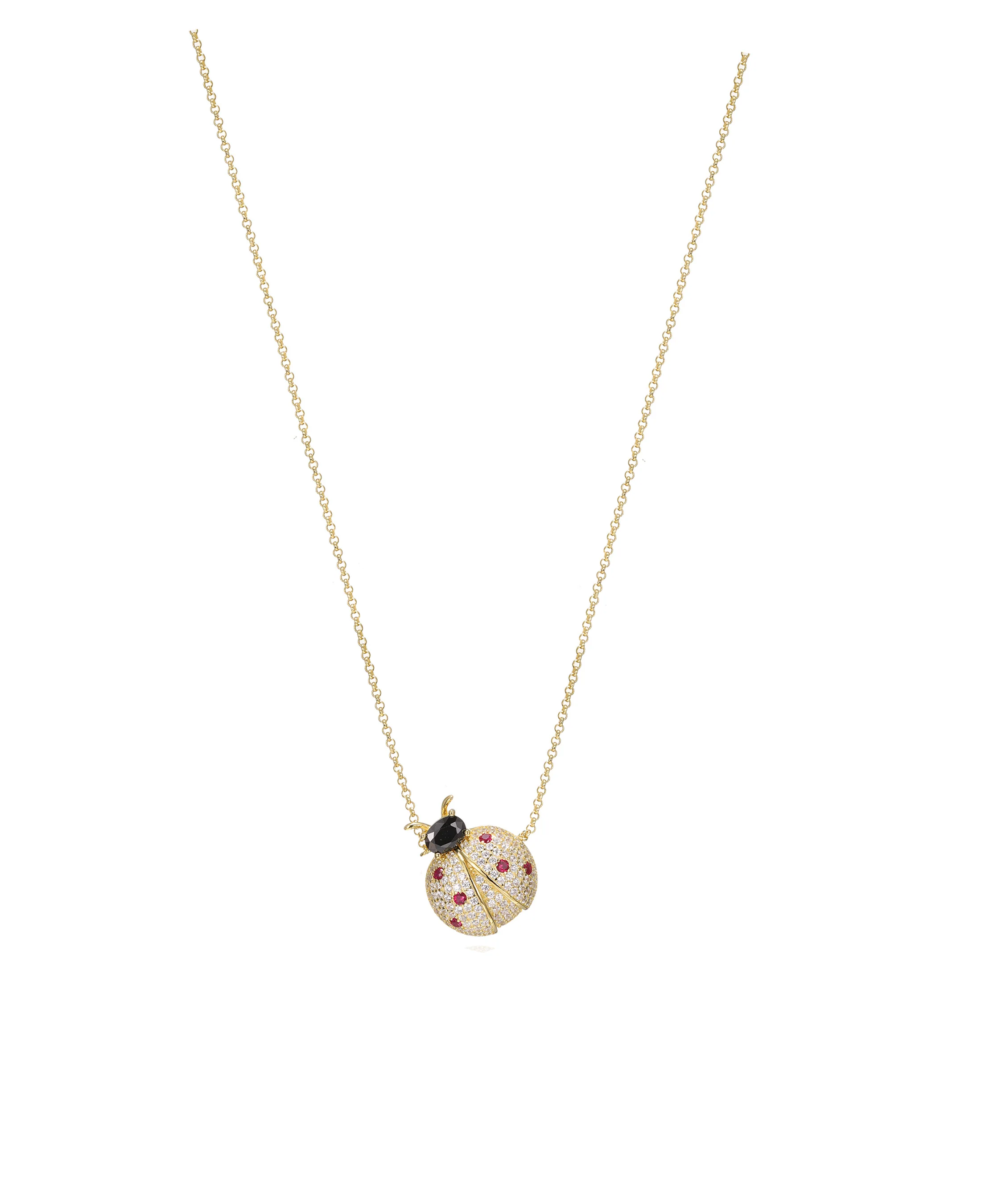 COLLIER EN PLAQUE OR MOTIF COCCINELLE AVEC PIERRES - Image 2