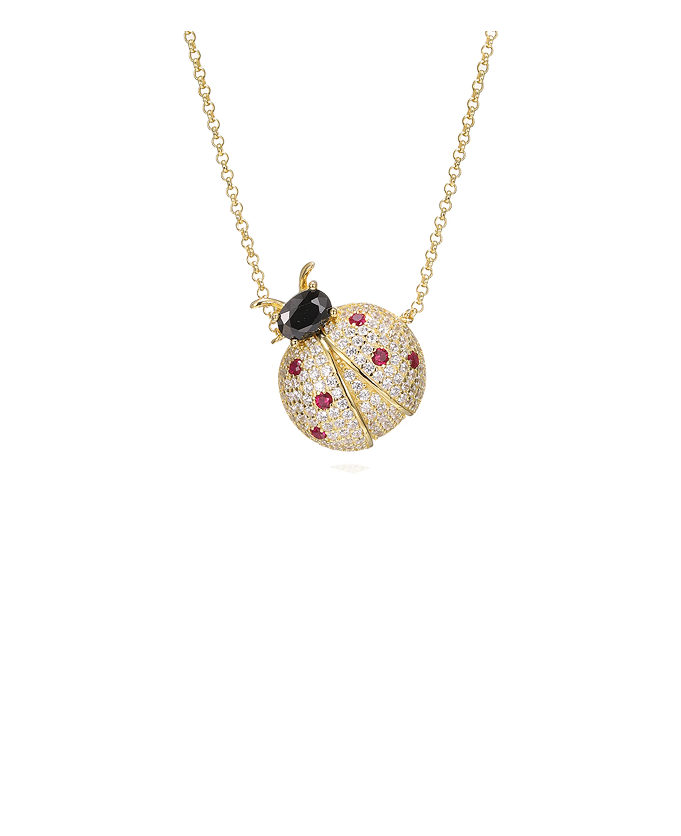 COLLIER EN PLAQUE OR MOTIF COCCINELLE AVEC PIERRES - Image 3