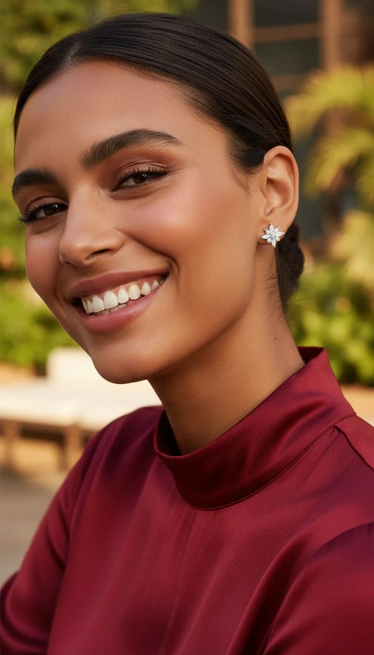 BOUCLES D'OREILLES EN ARGENT FLEUR AVEC ZIRCONIUM - Image 2