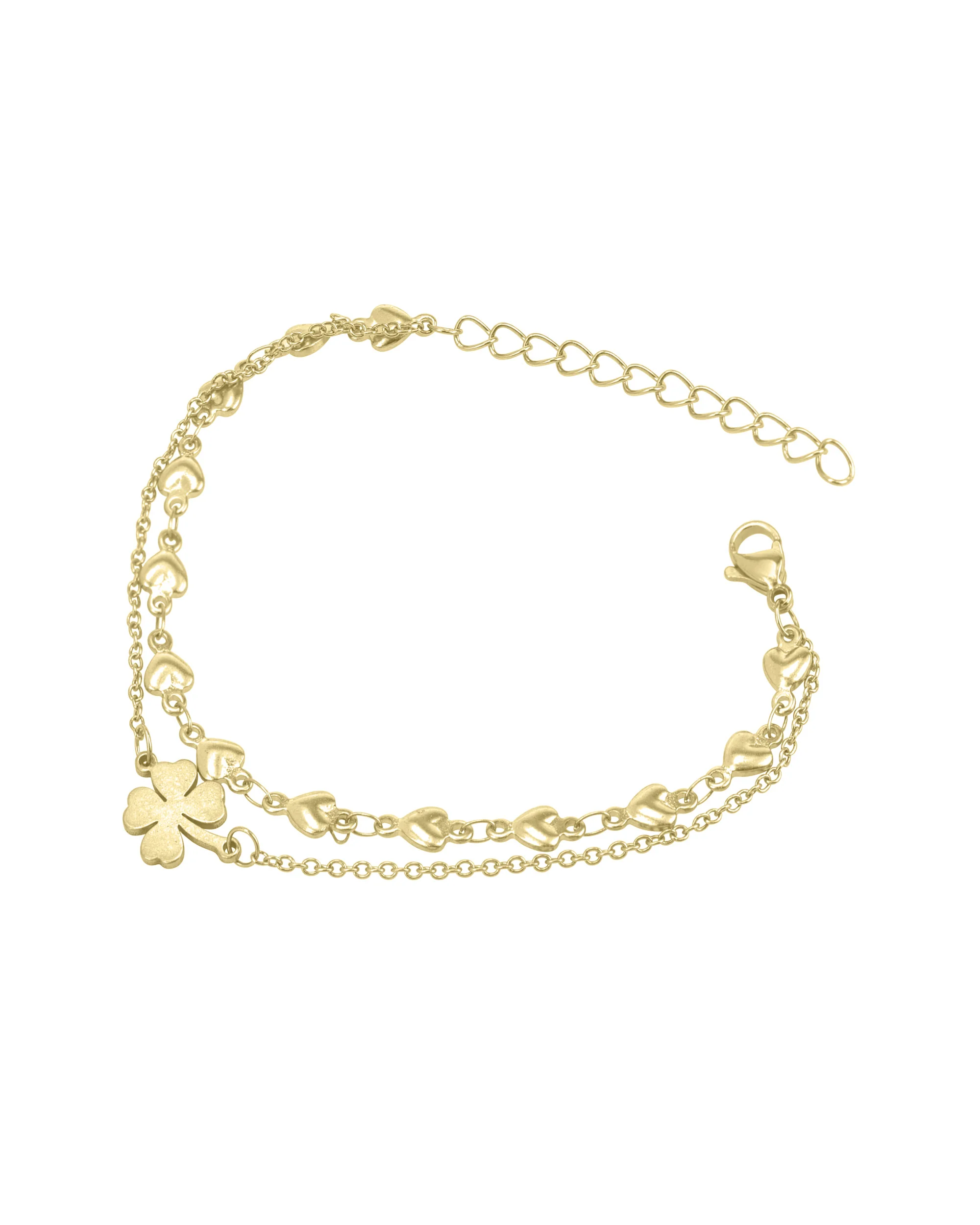 BRACELET EN ACIER DORE MULTI COEURS ET TREFLE