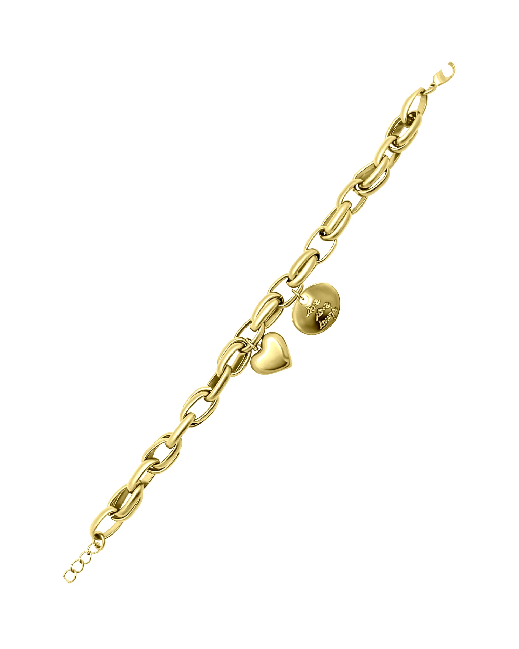 BRACELET ACIER DORE AVEC  COEUR ET PASTILLE PENDANTS - Image 3