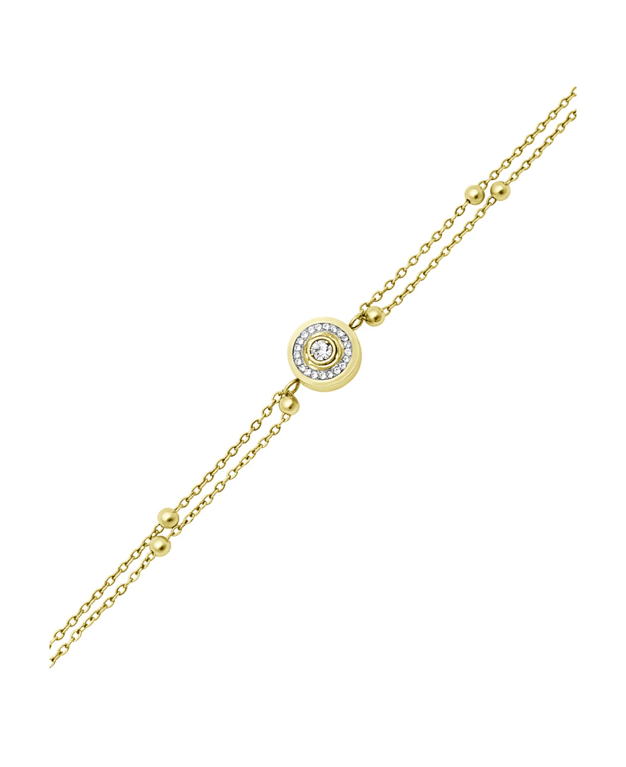 BRACELET DOUBLE MAILLE ACIER DORE AVEC ROND ET STRASS