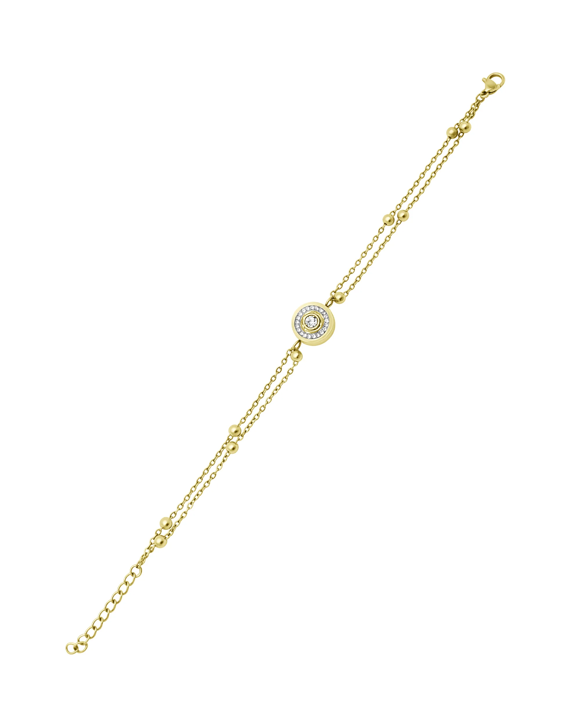 BRACELET DOUBLE MAILLE ACIER DORE AVEC ROND ET STRASS - Image 3