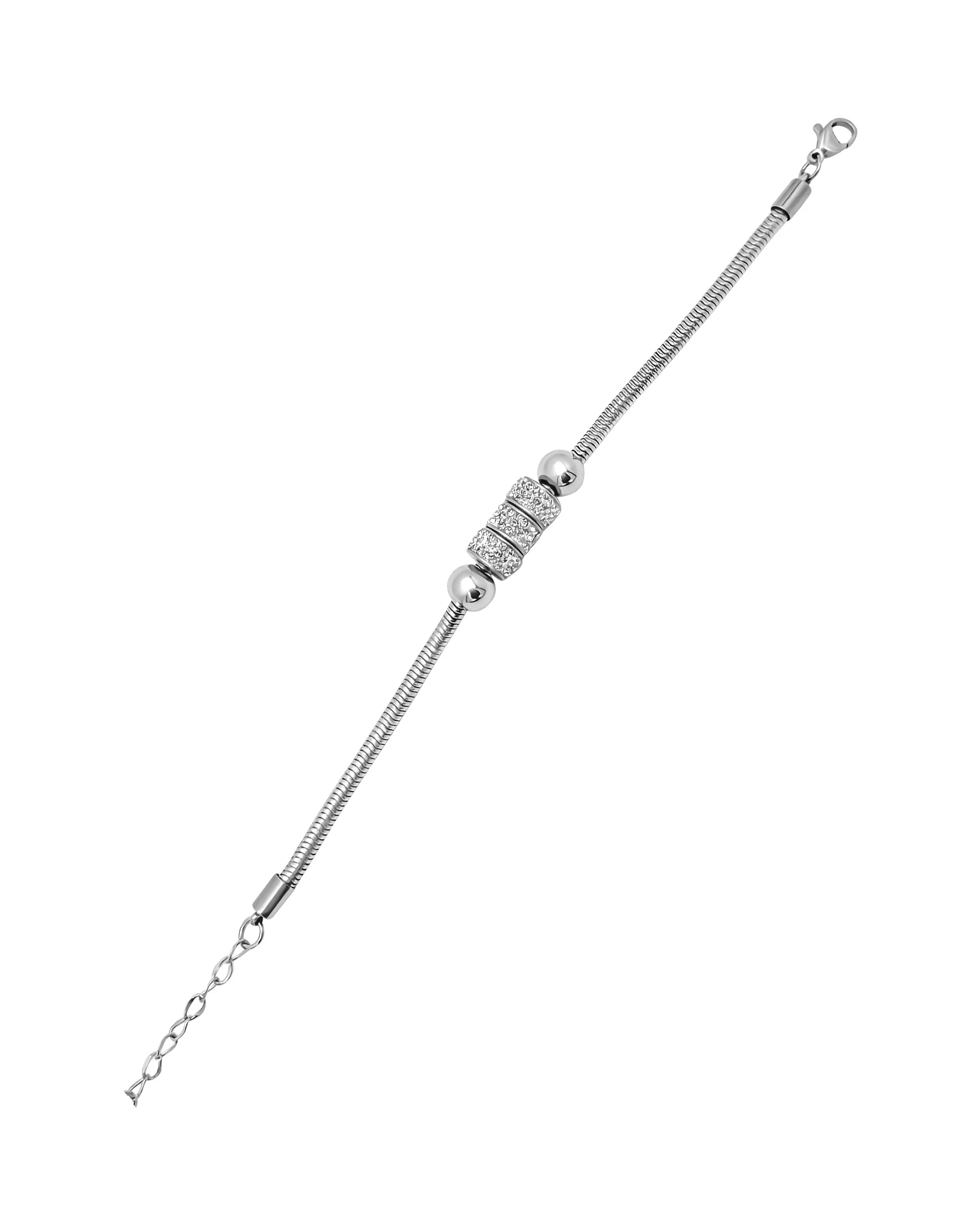 BRACELET EN ACIER AVEC BOULE ET CYLINDRE EN STRASS - Image 3