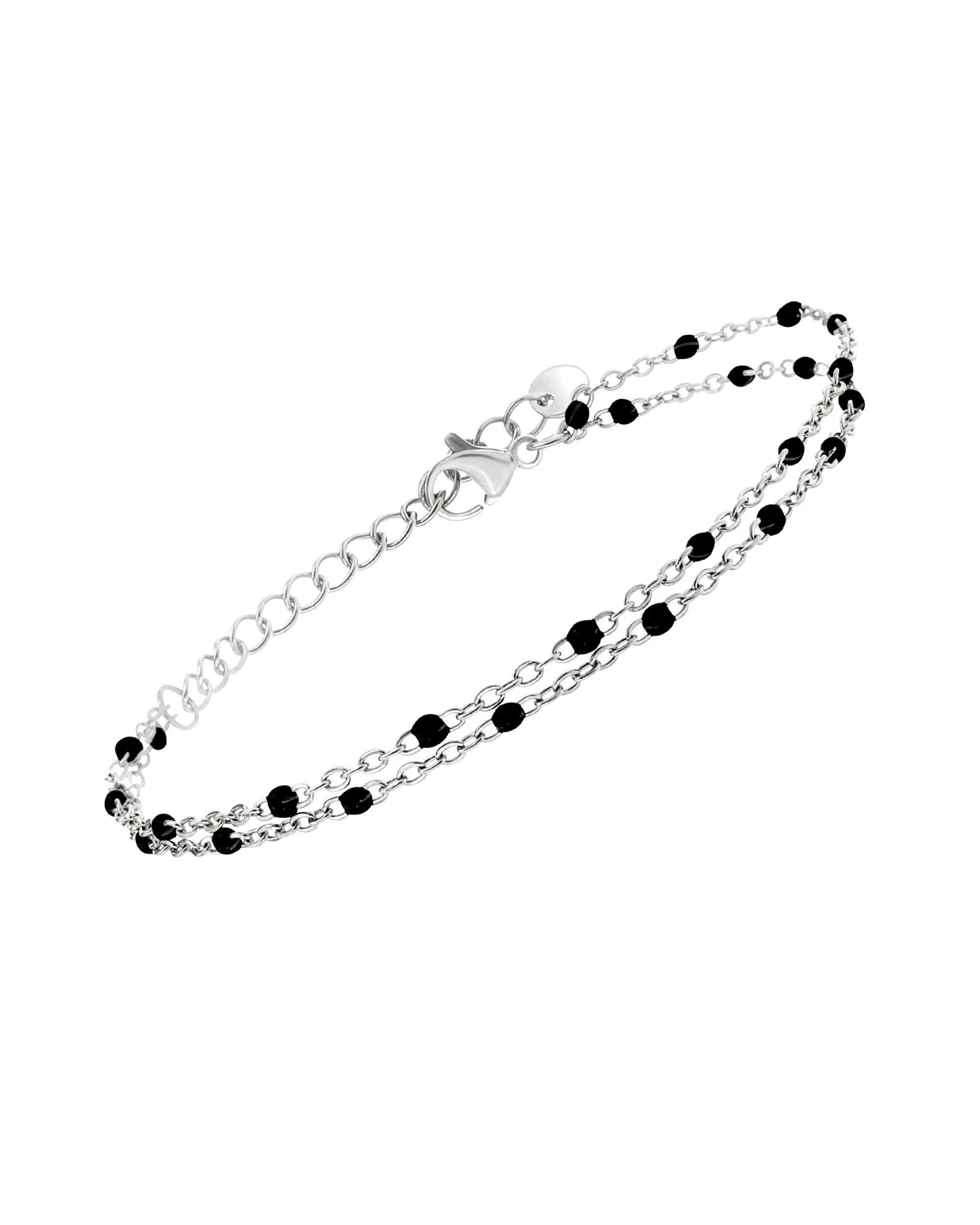 BRACELET EN ACIER DOUBLE MAILLE AVEC BILLES NOIRES