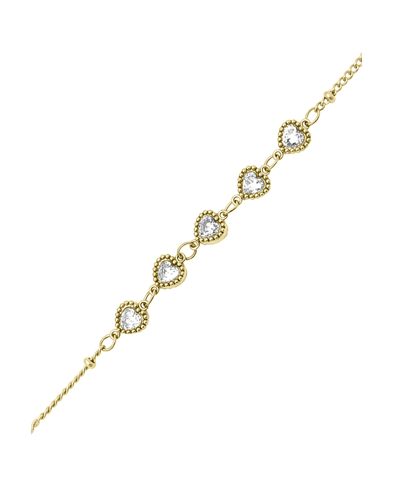 BRACELET EN ACIER DORE 5 COEURS AVEC ZIRCONIUM