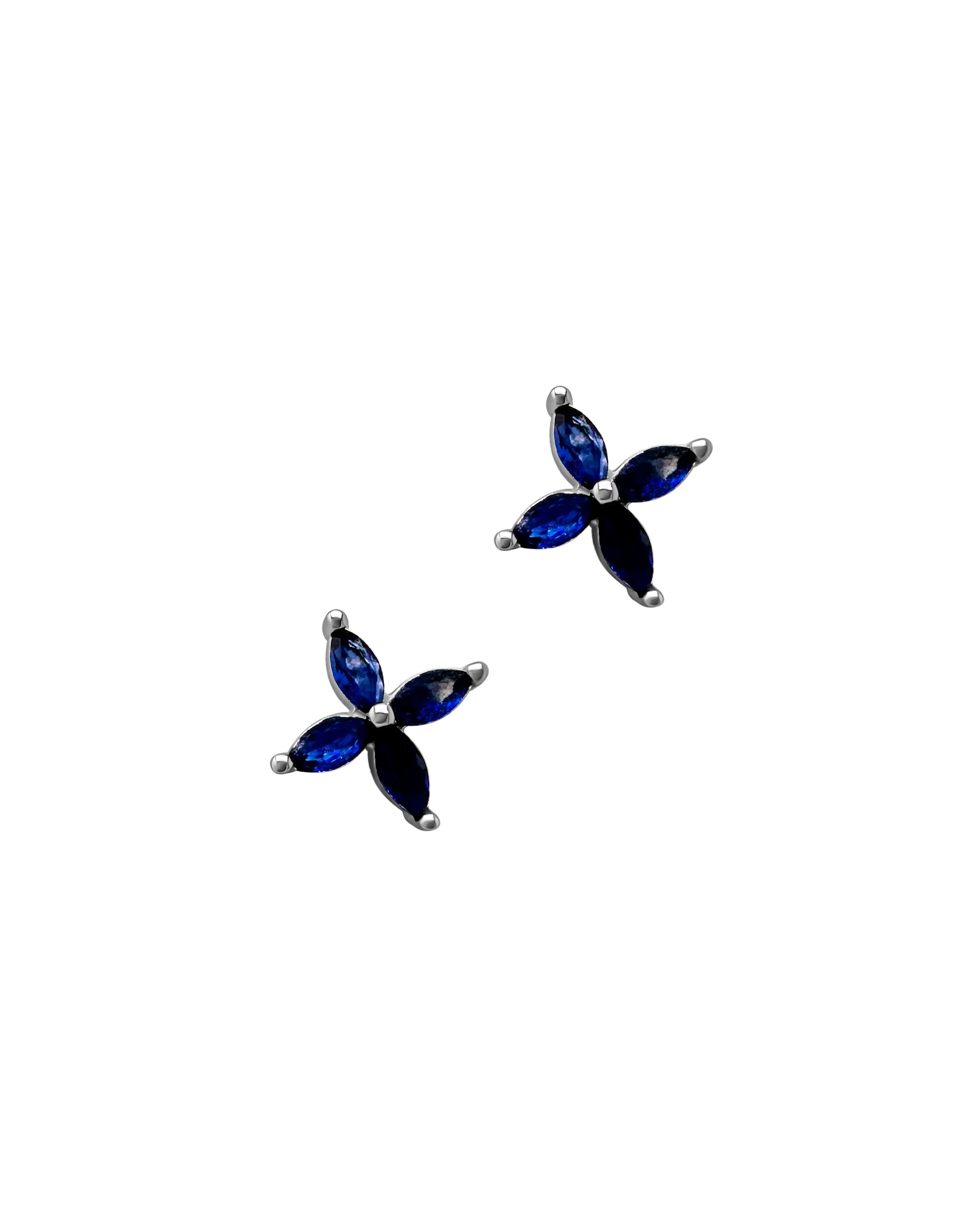 BOUCLES D'OREILLES EN ARGENT FLEUR AVEC PIERRES BLEUES