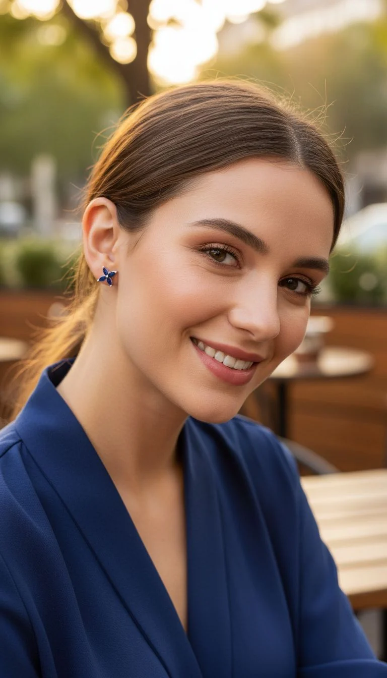 BOUCLES D'OREILLES EN ARGENT FLEUR AVEC PIERRES BLEUES - Image 2