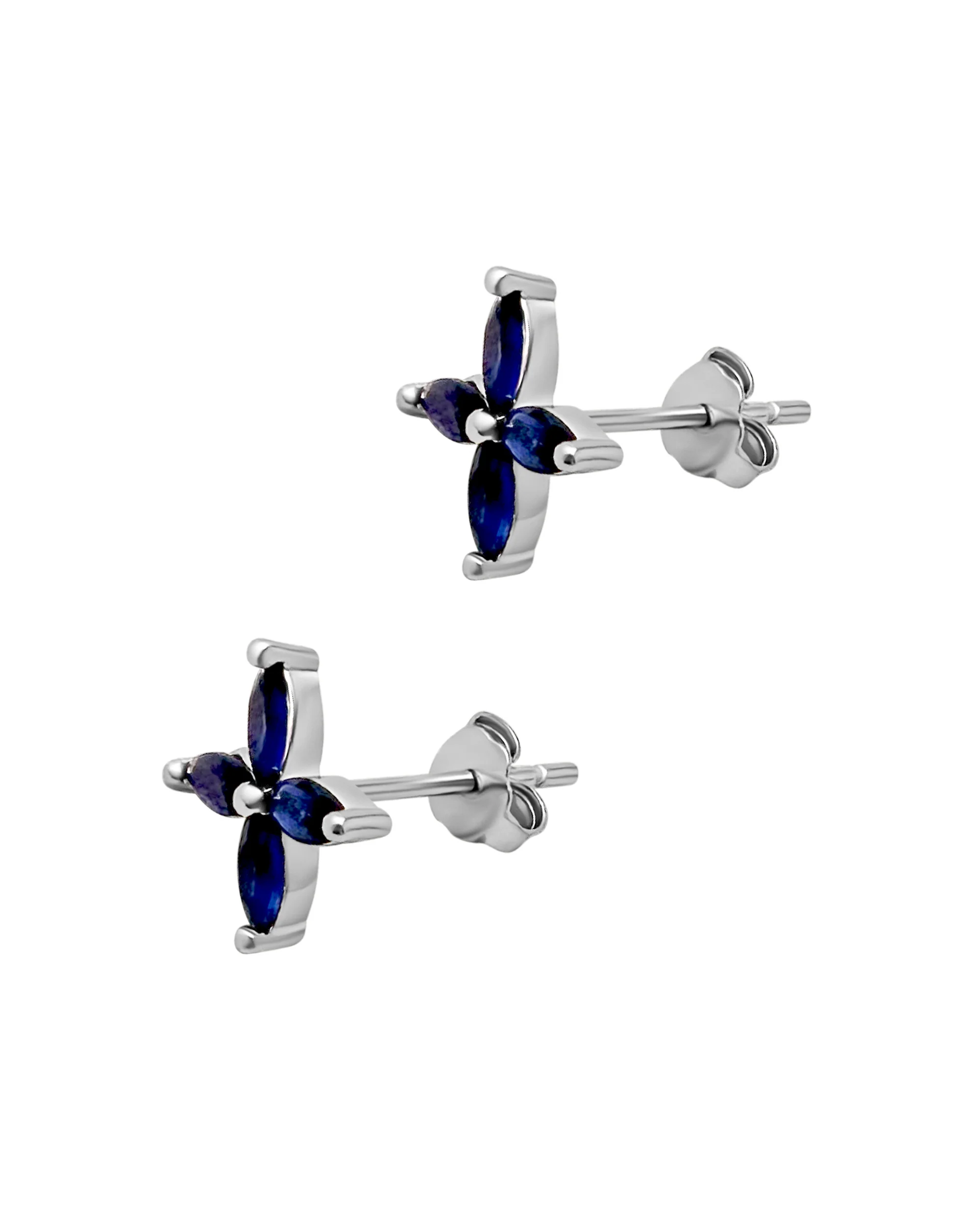 BOUCLES D'OREILLES EN ARGENT FLEUR AVEC PIERRES BLEUES - Image 3