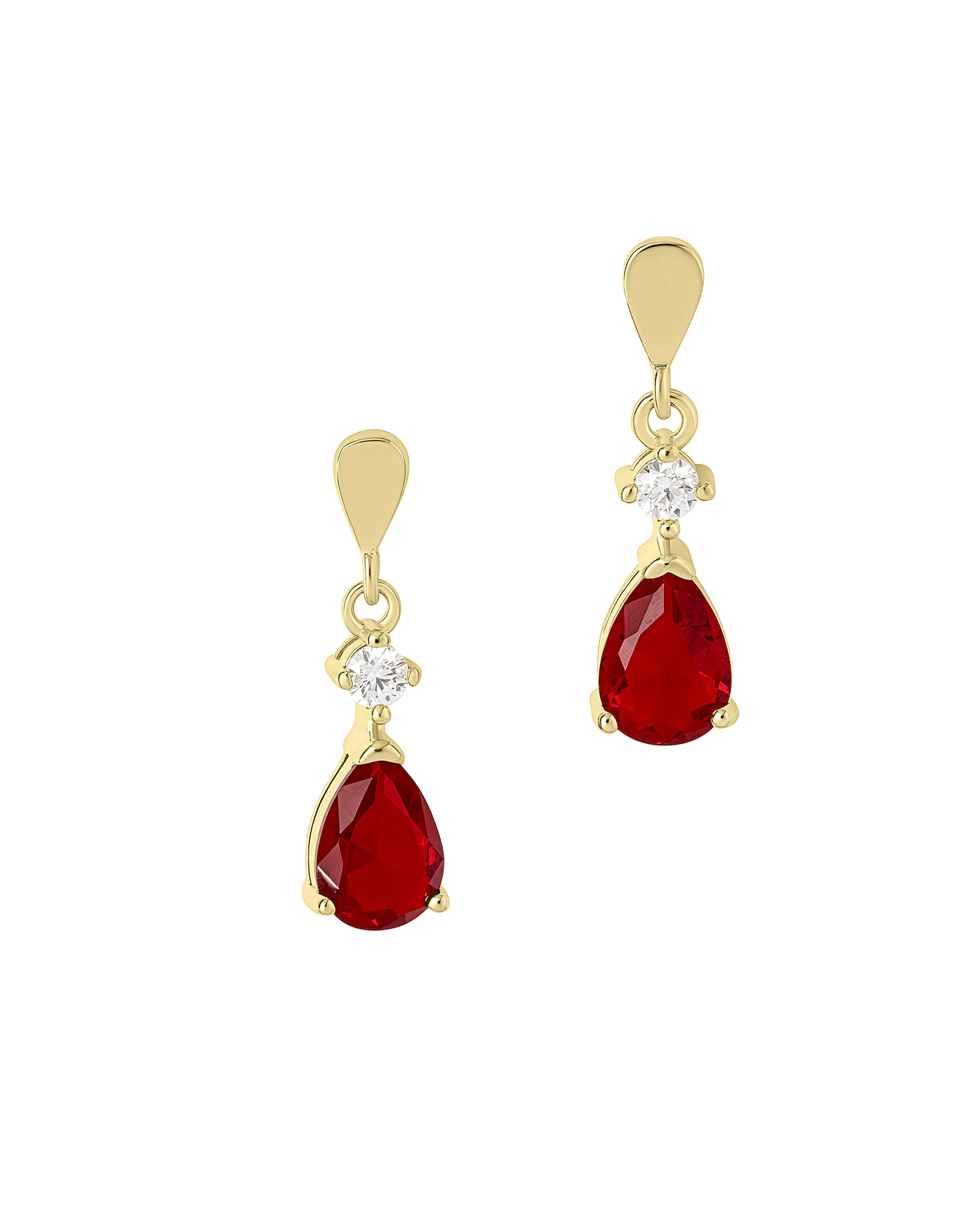 BOUCLES D'OREILLES EN PLAQUE OR GOUTTE RUBIS