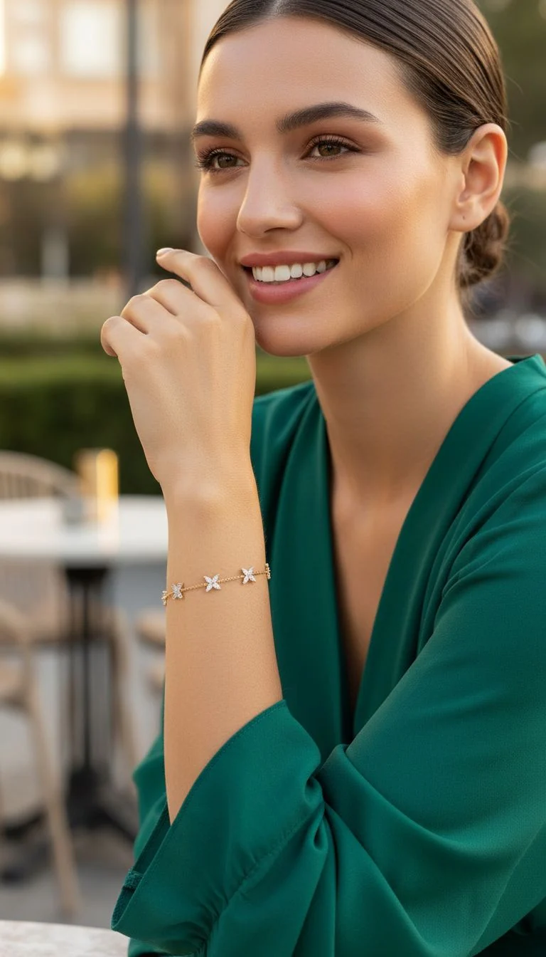 BRACELET EN PLAQUE OR AVEC PAPILLONS ZIRCONIUM - Image 2