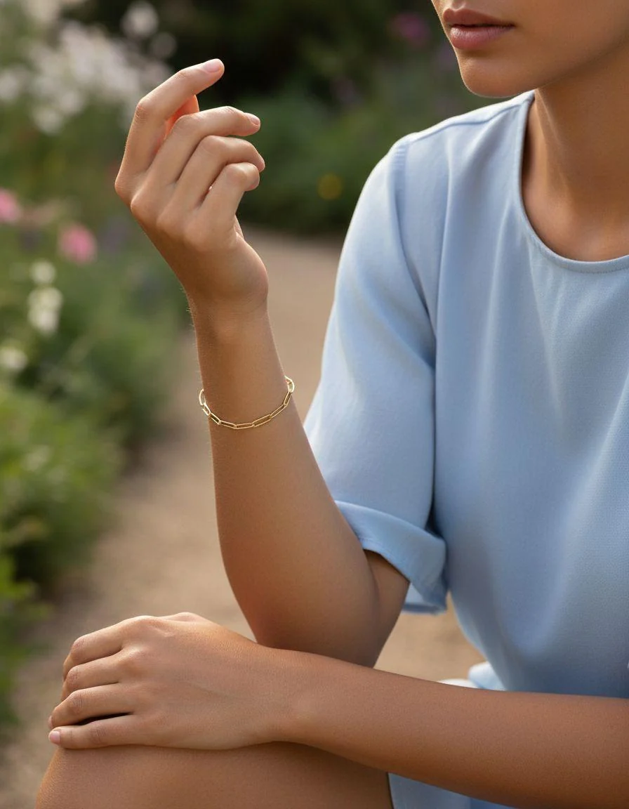 BRACELET ACIER DORE AVEC RECTANGLE - Image 2