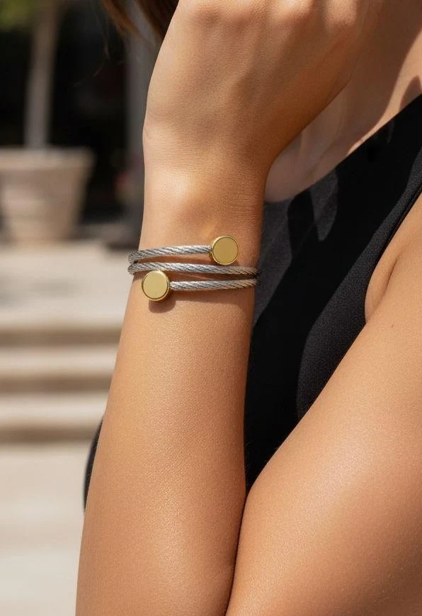 BRACELET EN ACIER RIGIDE DOUBLE CABLE - Image 2