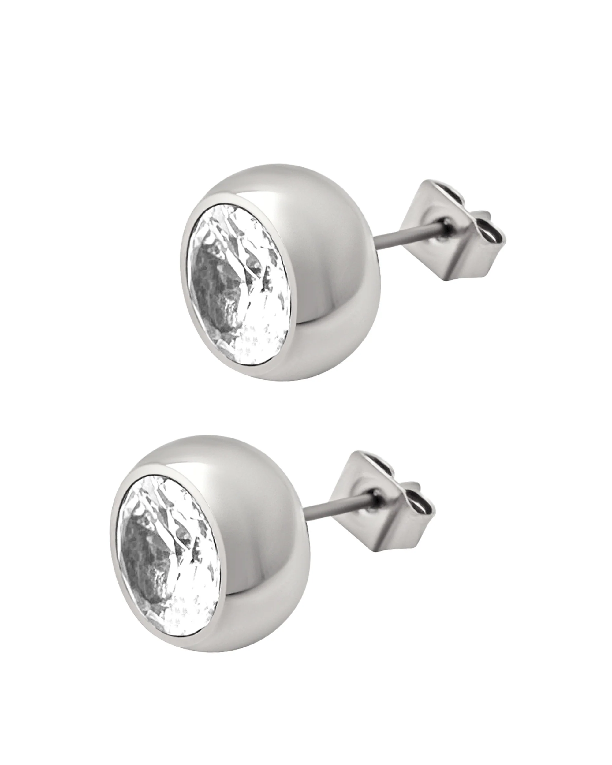 BOUCLES D'OREILLES EN ACIER AVEC SOLITAIRE BOMBE - Image 2