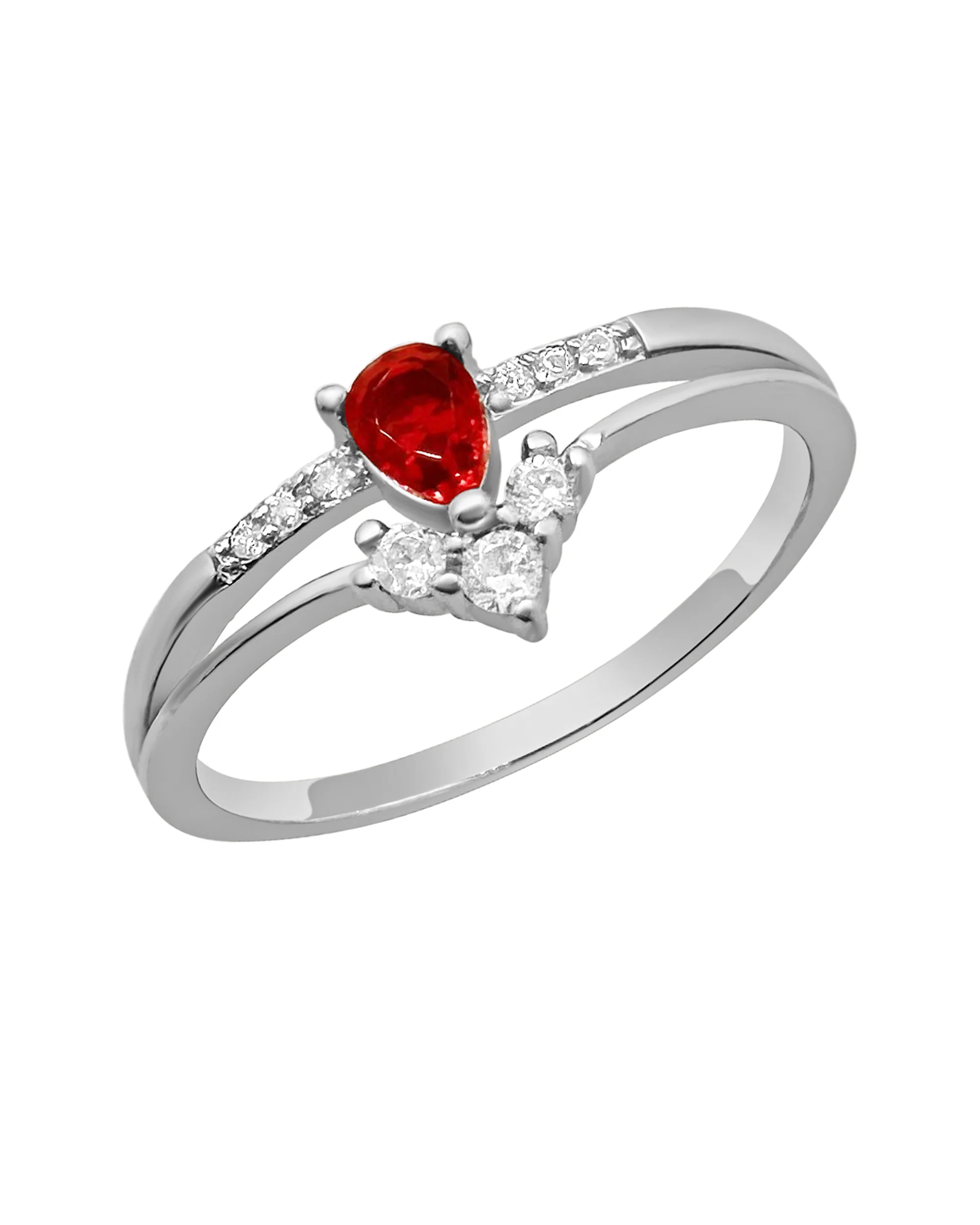 BAGUE EN ARGENT 2 RANGS AVEC PIERRES ET SOLITAIRE RUBIS