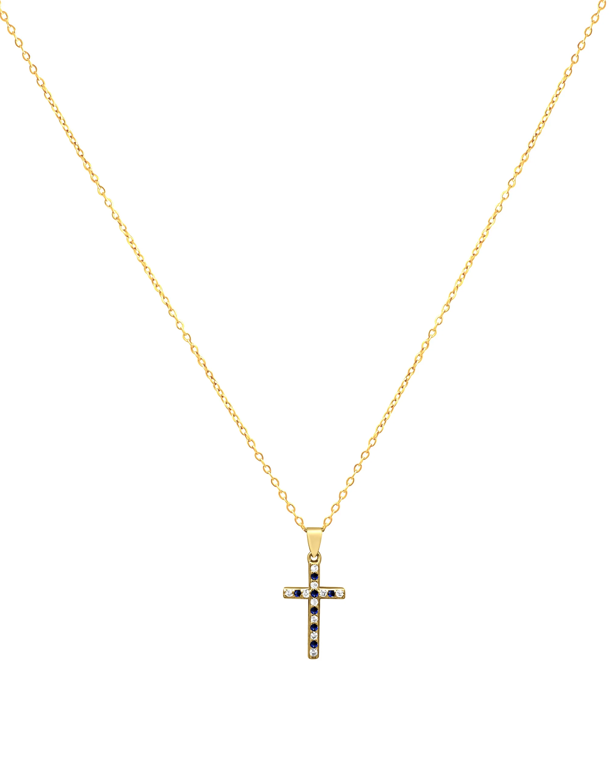 COLLIER EN ARGENT DORE PENDENTIF CROIX AVEC ZIRCONIUM ET SAPHIR - Image 2