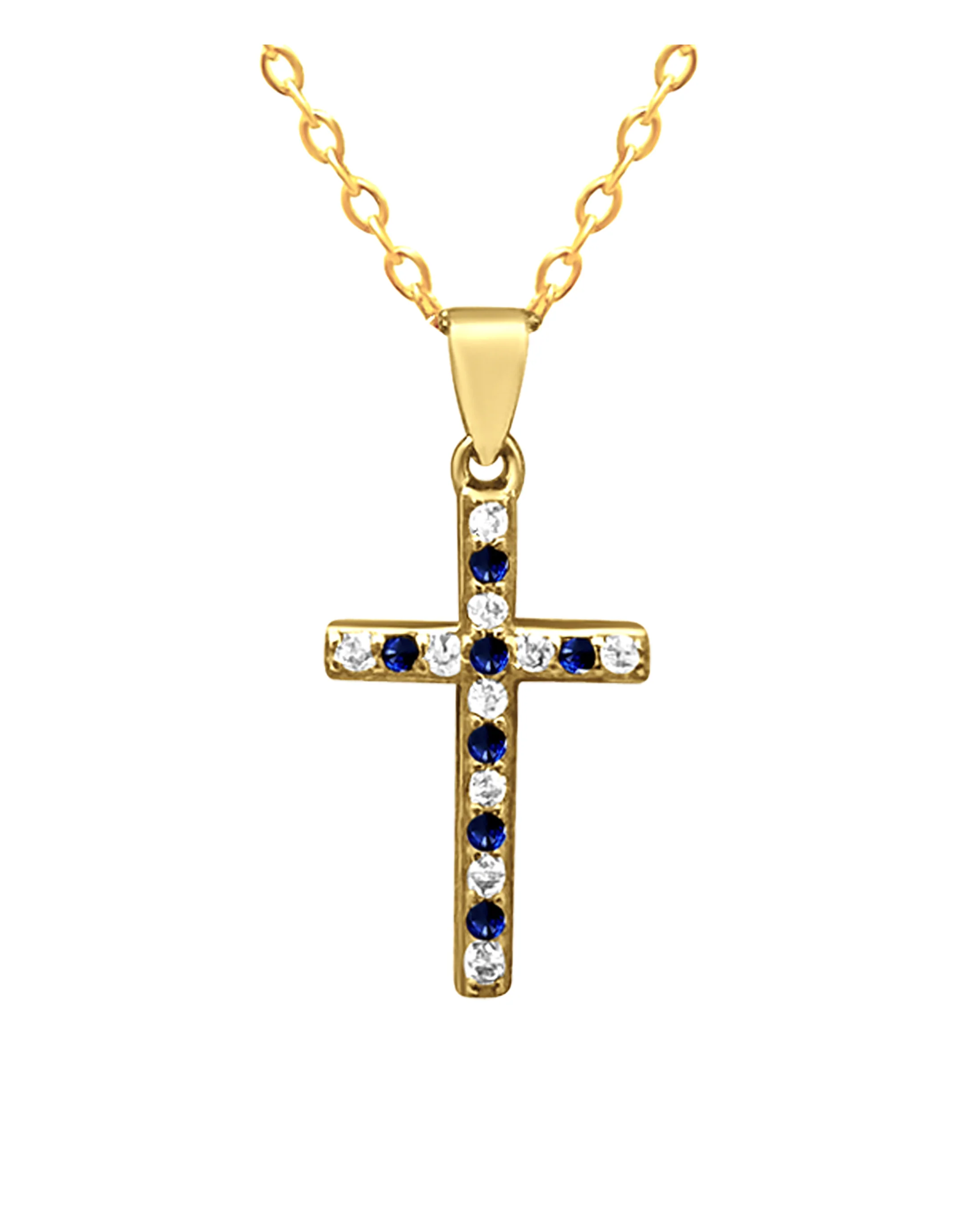 COLLIER EN ARGENT DORE PENDENTIF CROIX AVEC ZIRCONIUM ET SAPHIR - Image 3